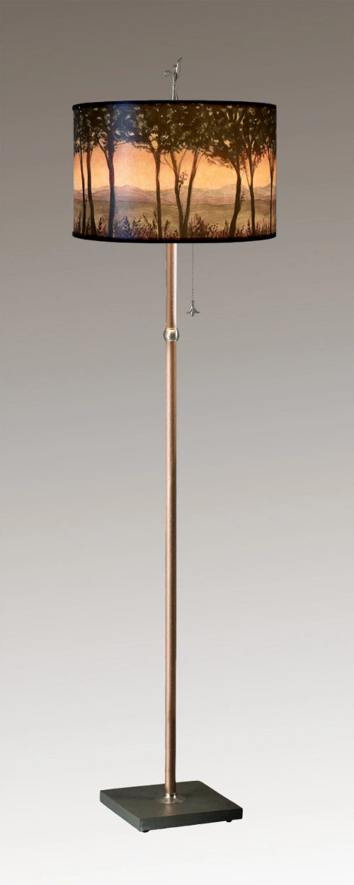 Copper Floor Lamp with Large Drum Lampshade in Dawn