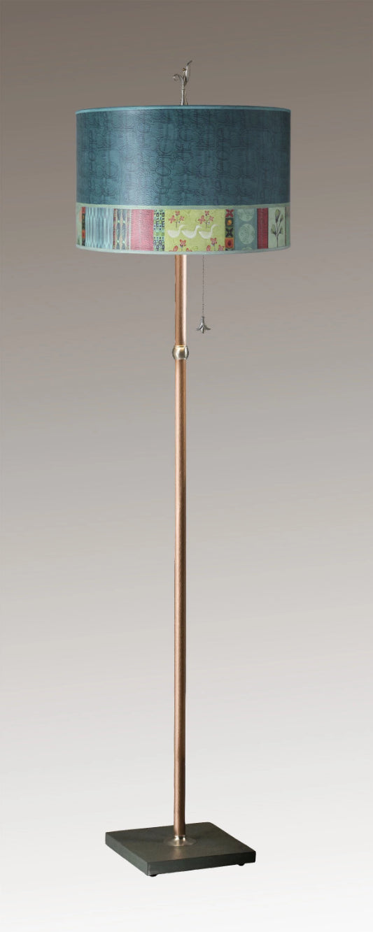Janna Ugone &amp; Co Floor Lamps Copper Floor Lamp with Large Drum Lampshade in Melody in Jade