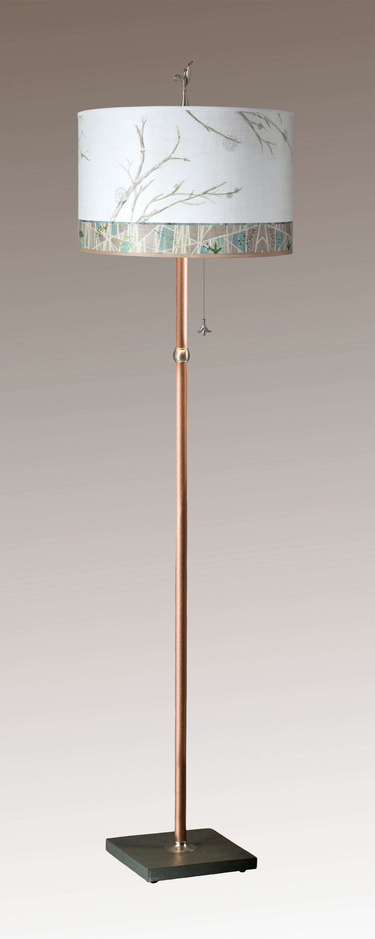 Janna Ugone & Co Floor Lamps Copper Floor Lamp with Large Drum Lampshade in Prism Branch