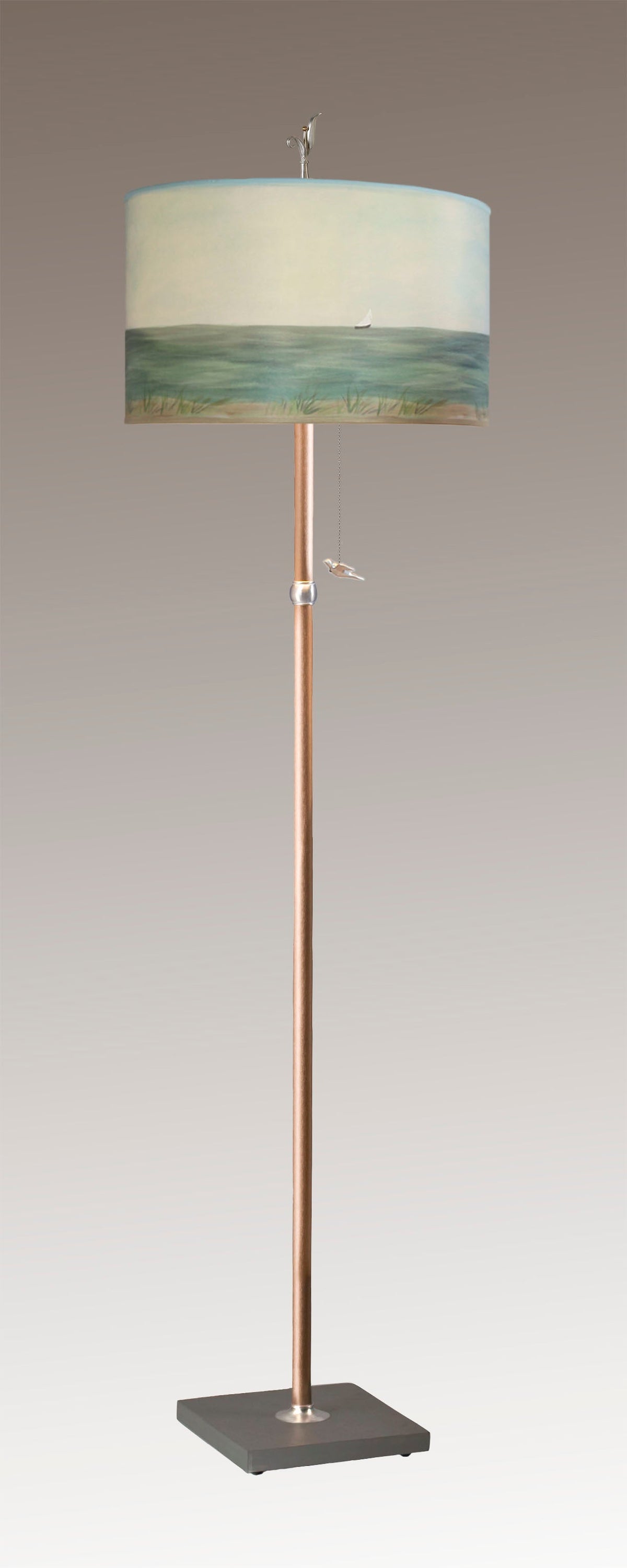 Copper Floor Lamp with Large Drum Lampshade in Shore