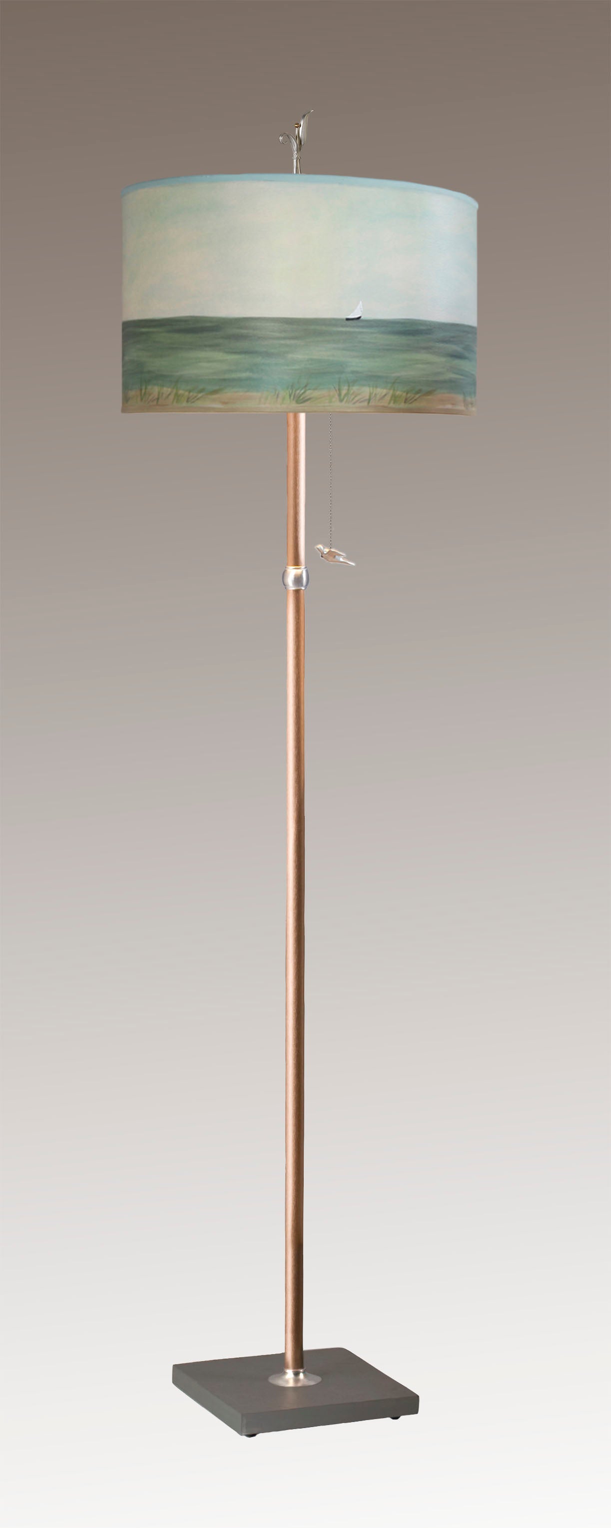 Janna Ugone & Co Floor Lamps Copper Floor Lamp with Large Drum Lampshade in Shore