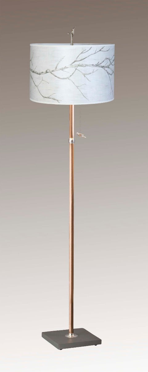Janna Ugone & Co Floor Lamps Copper Floor Lamp with Large Drum Lampshade in Sweeping Branch