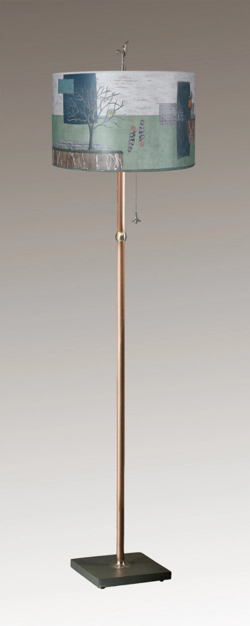 Copper Floor Lamp with Large Drum Lampshade in Wander in Field