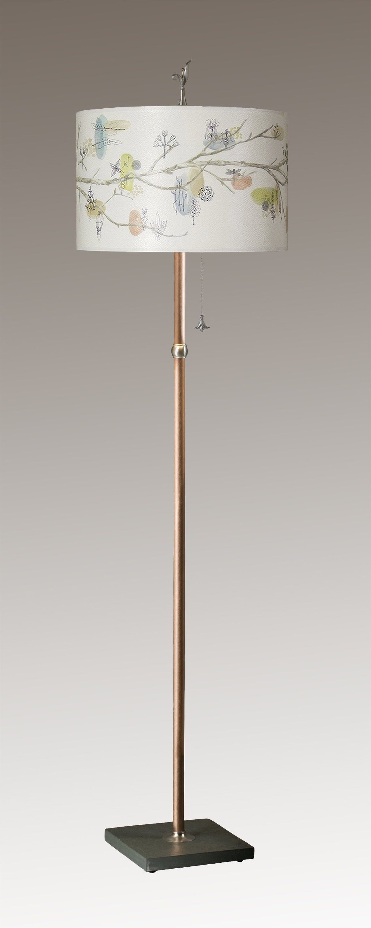Janna Ugone &amp; Co Floor Lamps Copper Floor Lamp with Large Drum Shade in Artful Branch