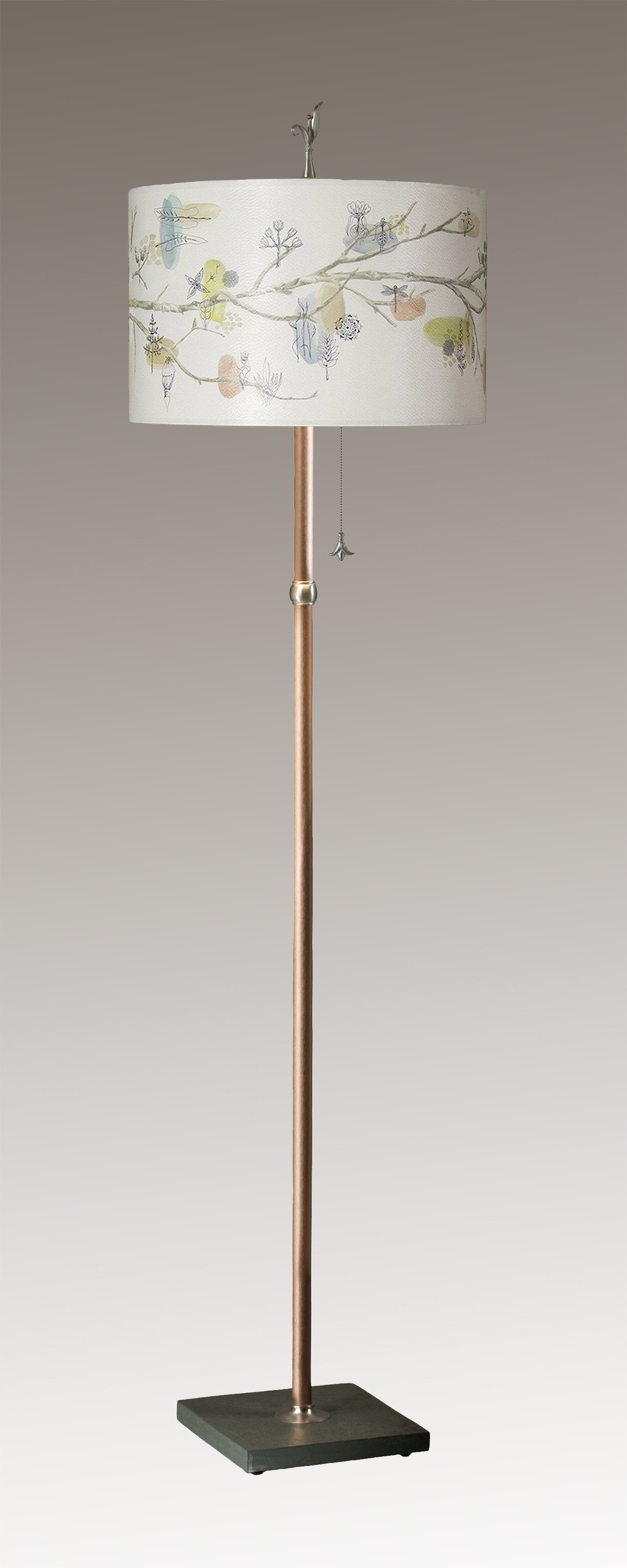 Janna Ugone & Co Floor Lamps Copper Floor Lamp with Large Drum Shade in Artful Branch