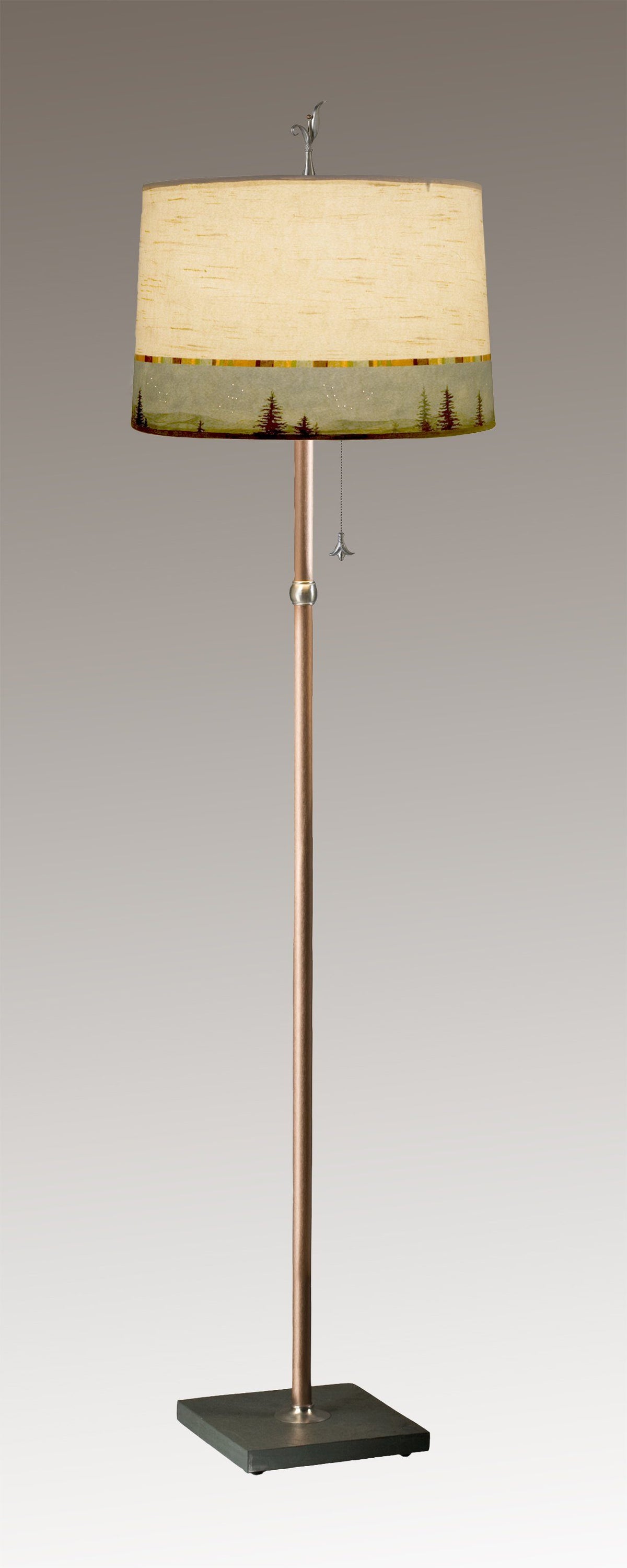 Copper Floor Lamp with Large Drum Shade in Birch Midnight