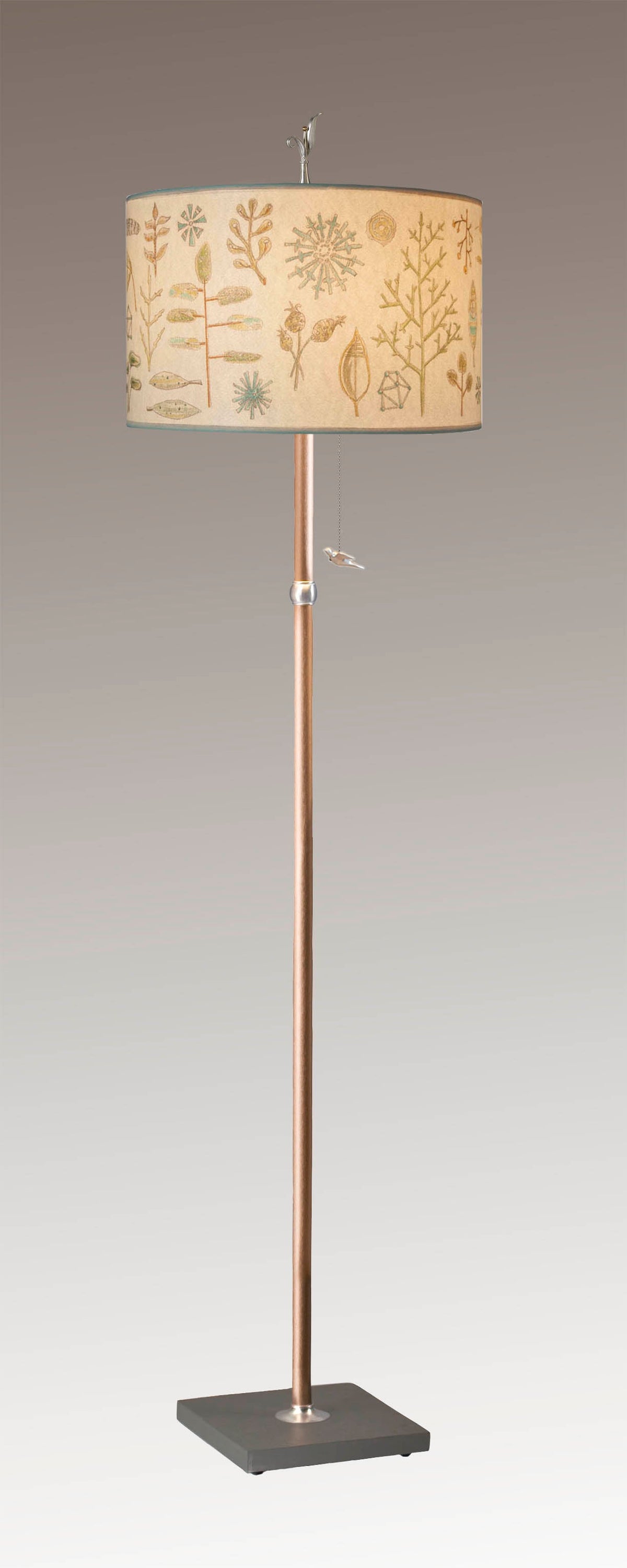 Copper Floor Lamp with Large Drum Shade in Field Chart