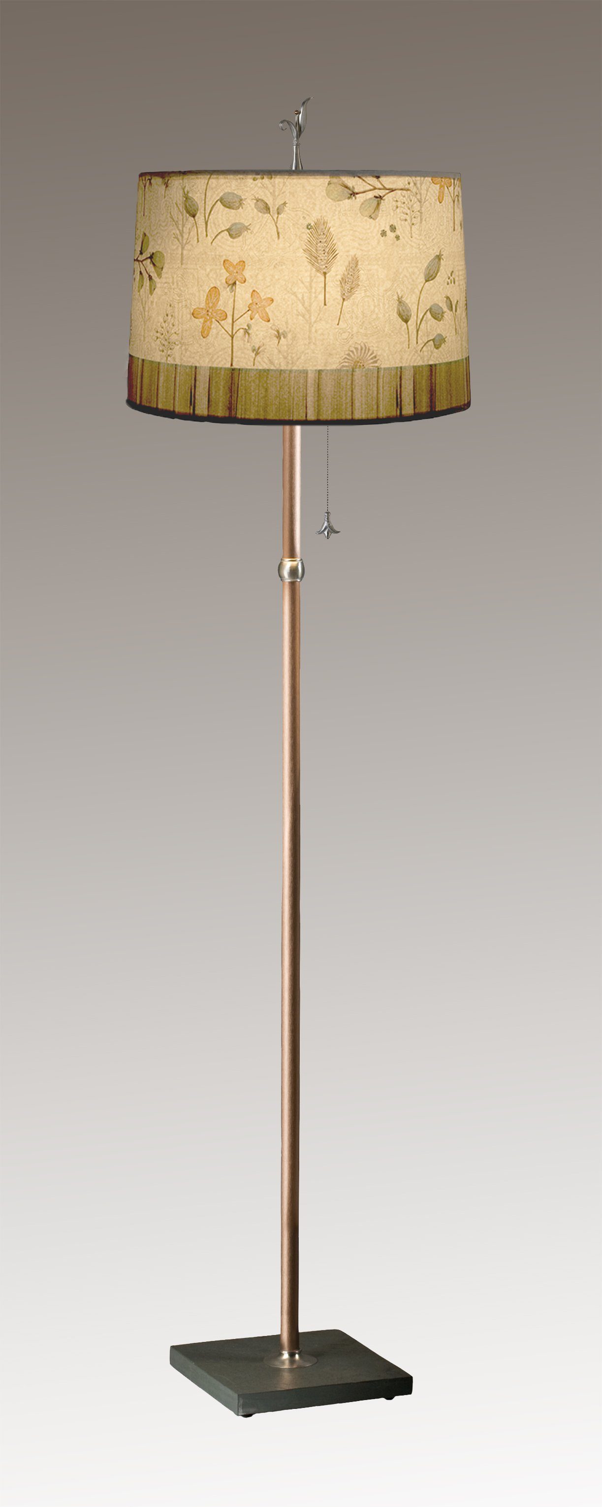 Janna Ugone & Co Floor Lamps Copper Floor Lamp with Large Drum Shade in Flora and Maze