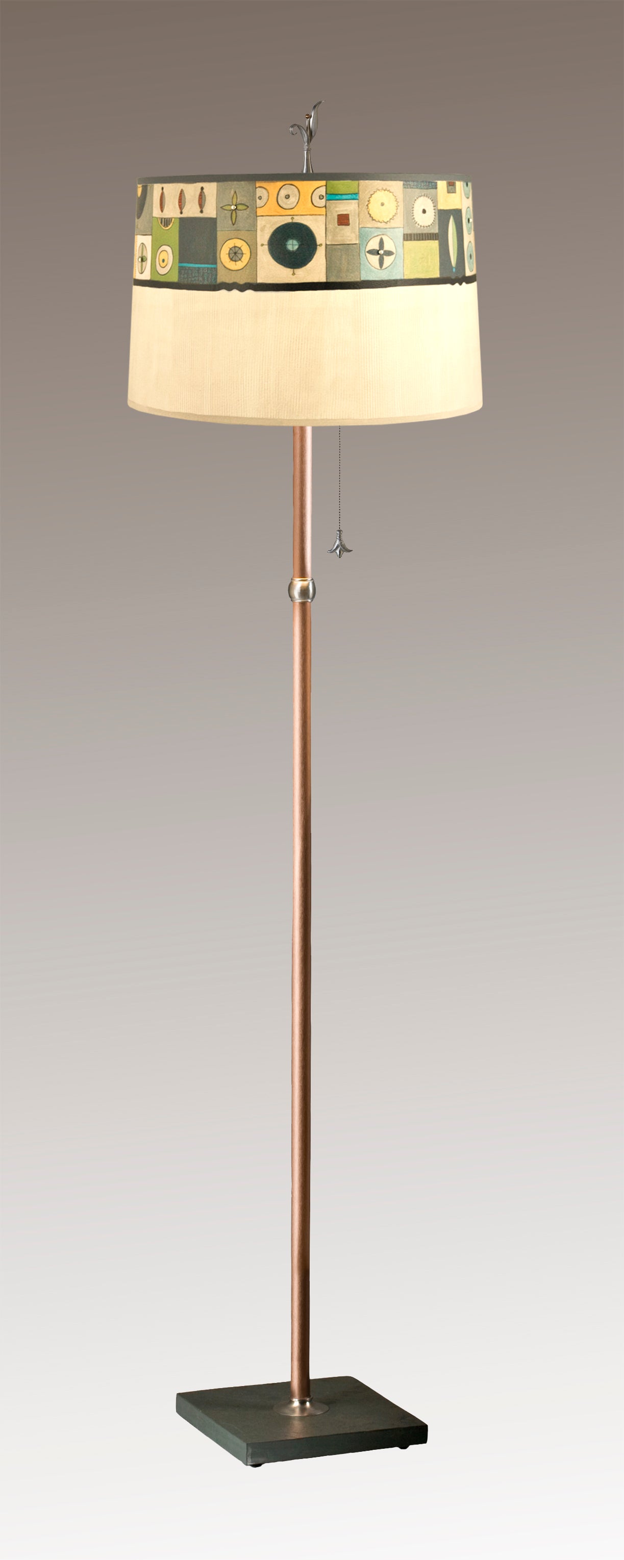 Janna Ugone & Co Floor Lamps Copper Floor Lamp with Large Drum Shade in Lucky Mosaic Oyster