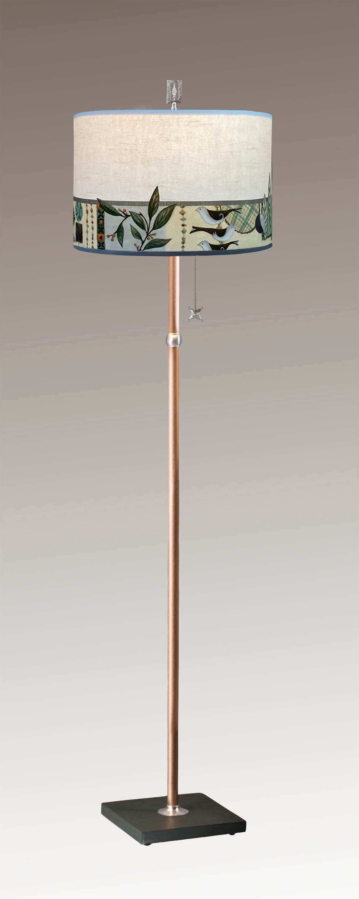 Janna Ugone & Co Floor Lamp Copper Floor Lamp with Large Drum Shade in New Capri Opal