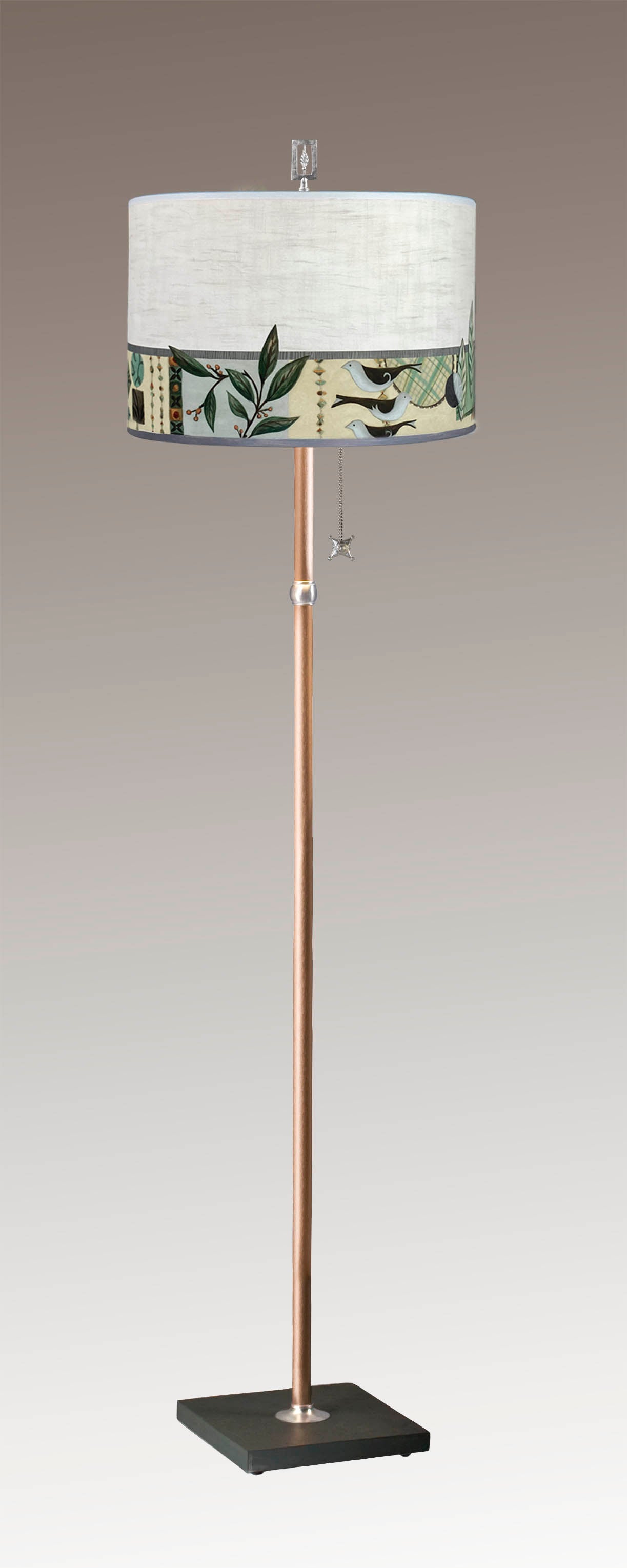 Janna Ugone & Co Floor Lamp Copper Floor Lamp with Large Drum Shade in New Capri Opal