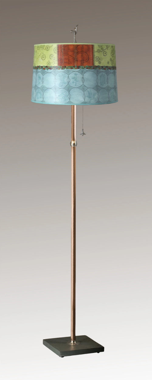 Janna Ugone & Co Floor Lamps Copper Floor Lamp with Large Drum Shade in Paradise Pool