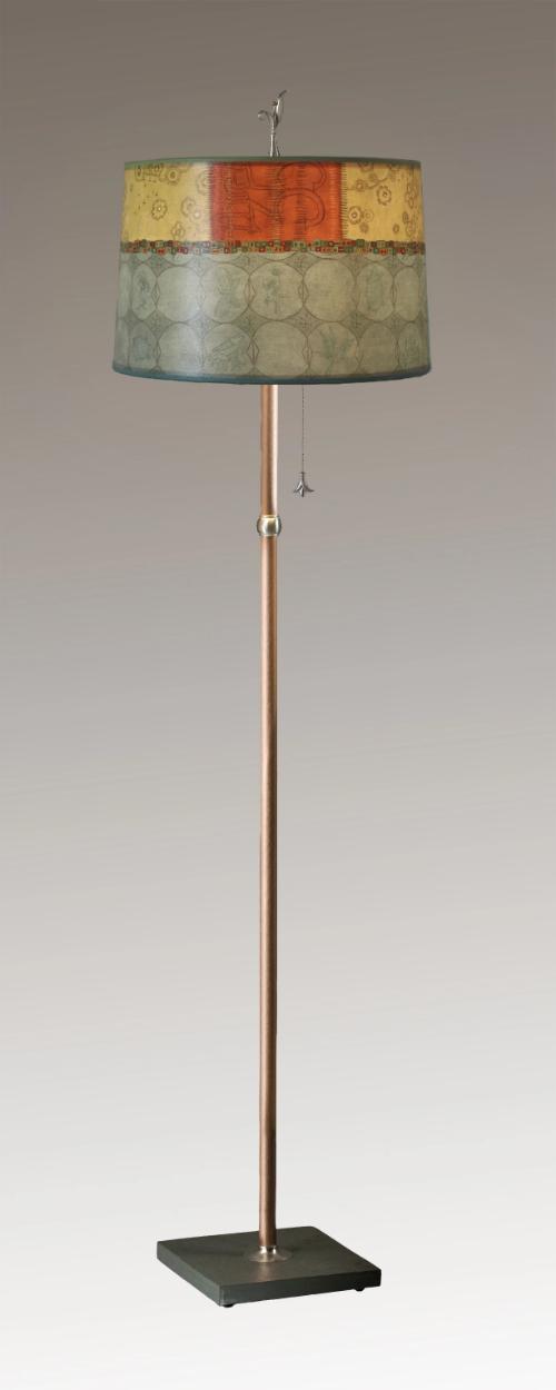 Janna Ugone &amp; Co Floor Lamps Copper Floor Lamp with Large Drum Shade in Paradise Pool