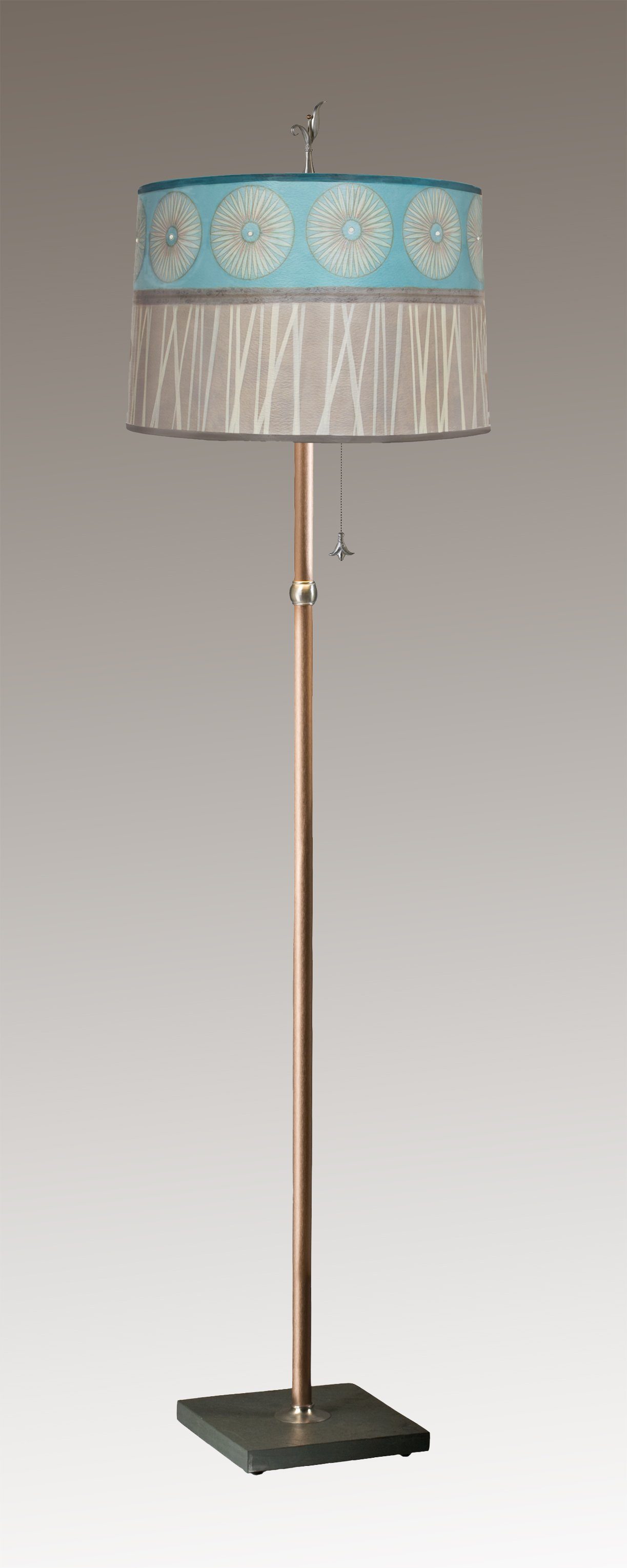 Janna Ugone & Co Floor Lamps Copper Floor Lamp with Large Drum Shade in Pool