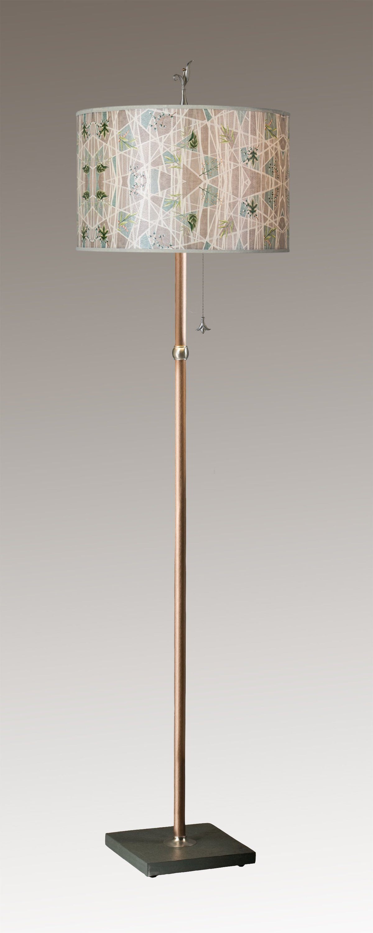 Copper Floor Lamp with Large Drum Shade in Prism