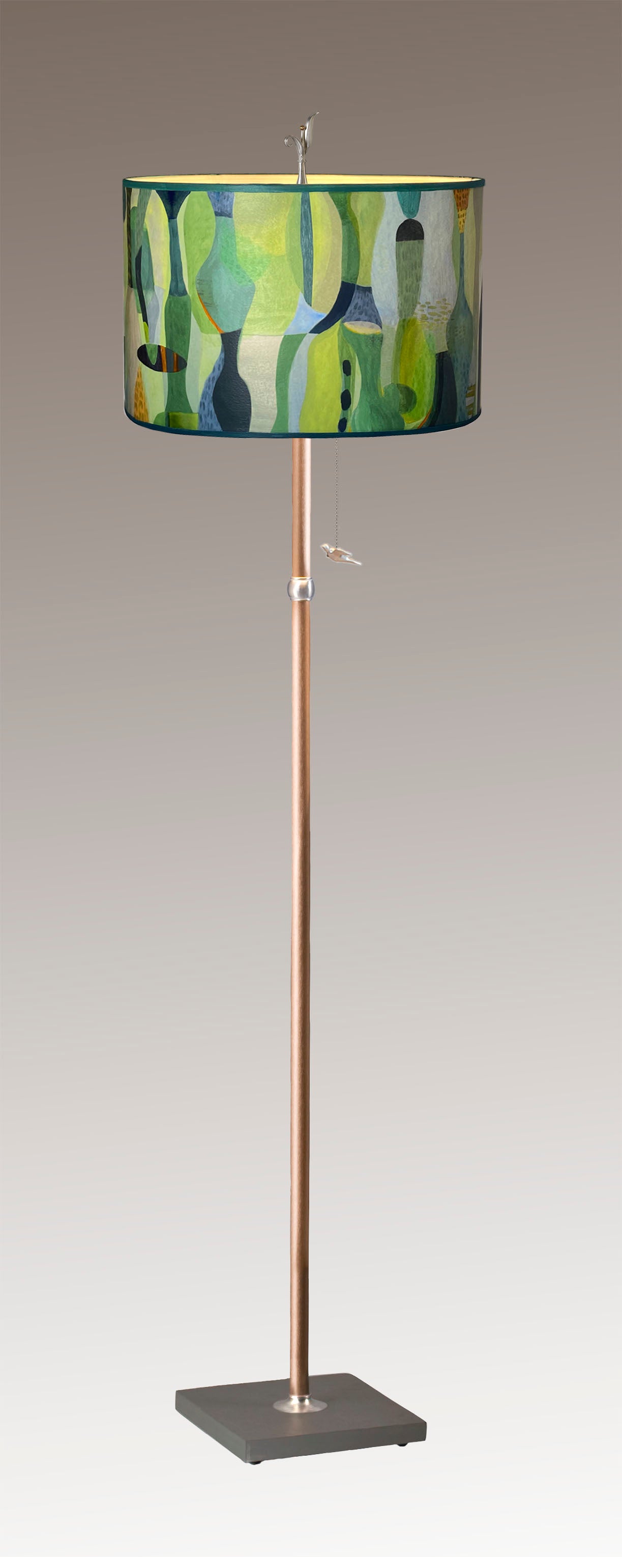 Janna Ugone & Co Floor Lamp Copper Floor Lamp with Large Drum Shade in Riviera in Citrus