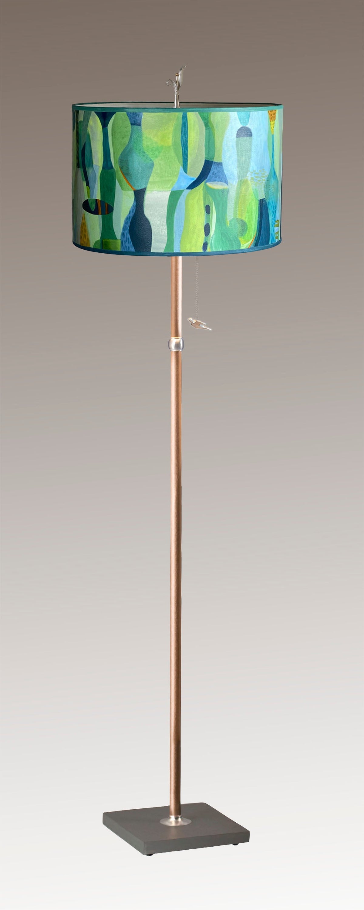 Copper Floor Lamp with Large Drum Shade in Riviera in Citrus