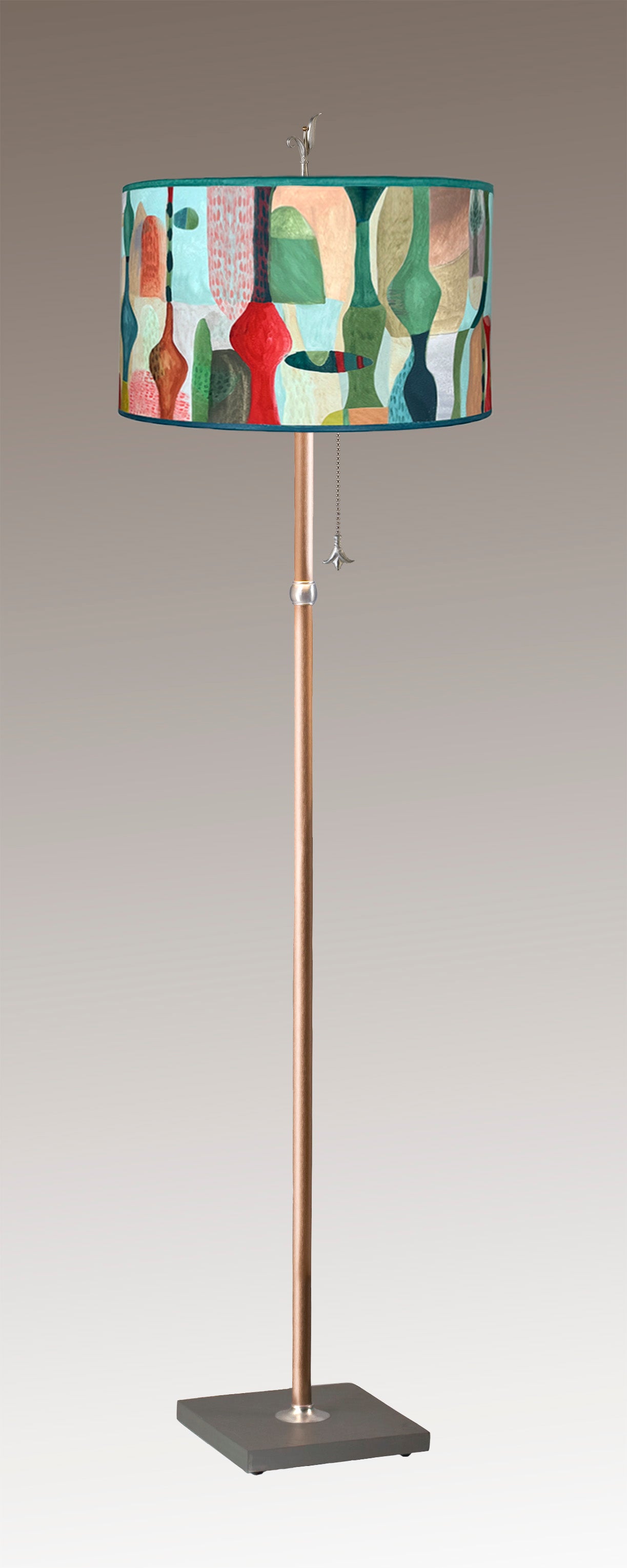 Janna Ugone & Co Floor Lamp Copper Floor Lamp with Large Drum Shade in Riviera in Poppy