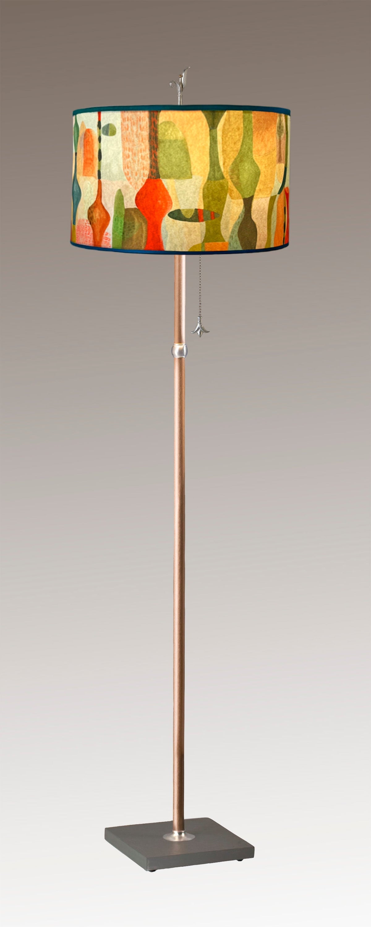 Copper Floor Lamp with Large Drum Shade in Riviera in Poppy