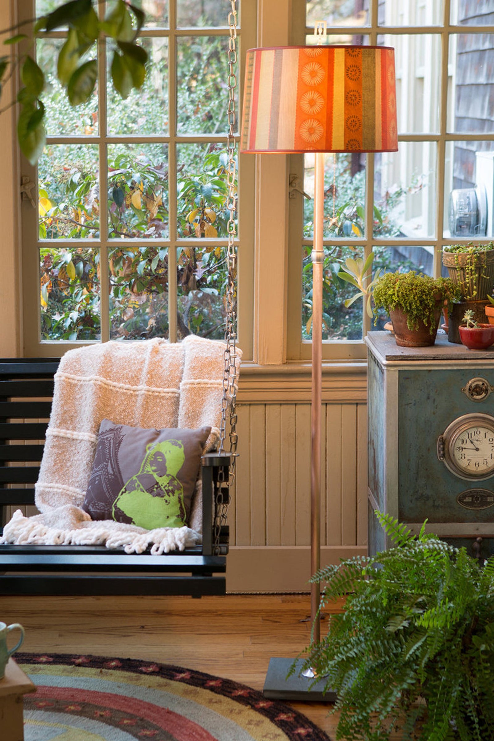 Janna Ugone & Co Floor Lamps Copper Floor Lamp with Large Drum Shade in Serape