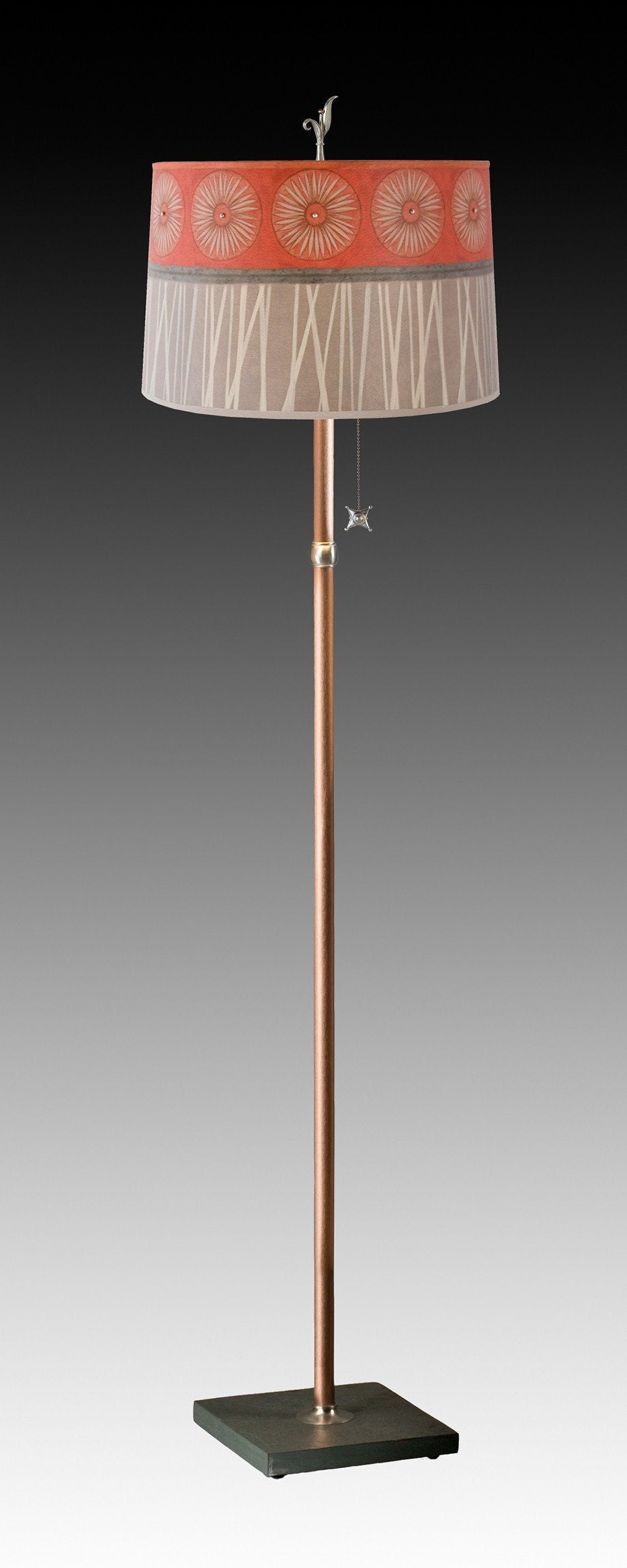 Copper Floor Lamp with Large Drum Shade in Tang