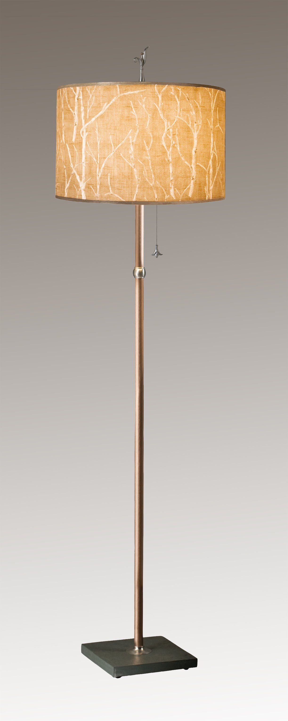 Janna Ugone & Co Floor Lamps Copper Floor Lamp with Large Drum Shade in Twigs