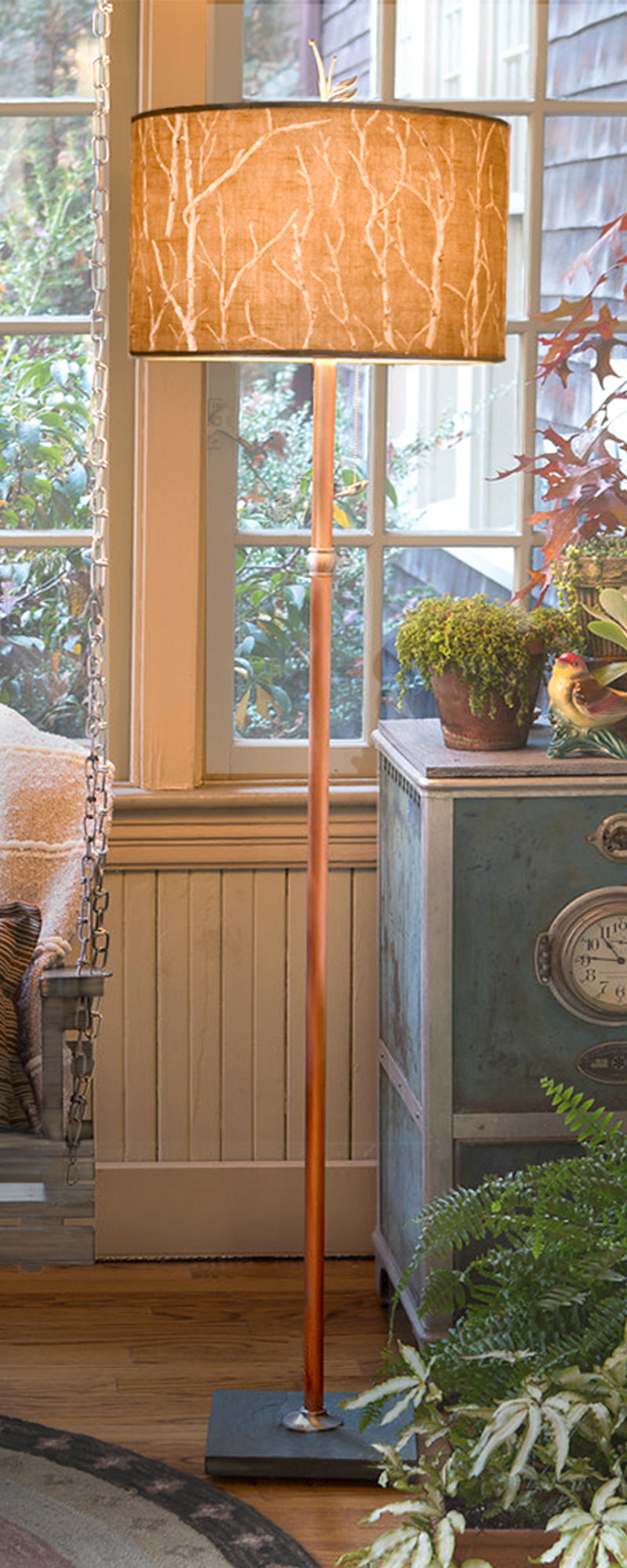 Janna Ugone & Co Floor Lamps Copper Floor Lamp with Large Drum Shade in Twigs