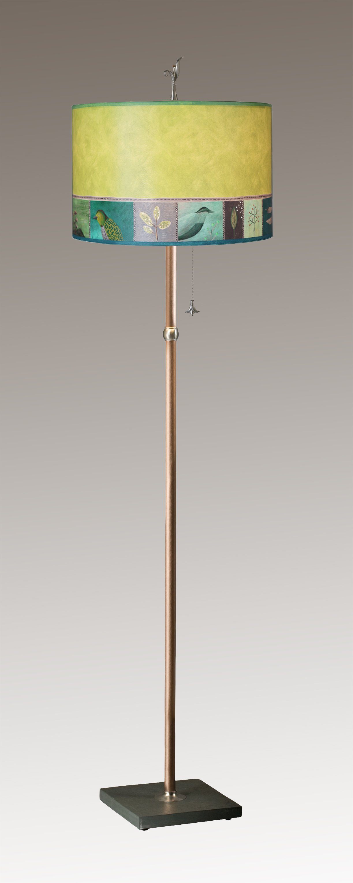 Janna Ugone & Co Floor Lamps Copper Floor Lamp with Large Drum Shade in Woodland Trails in Leaf