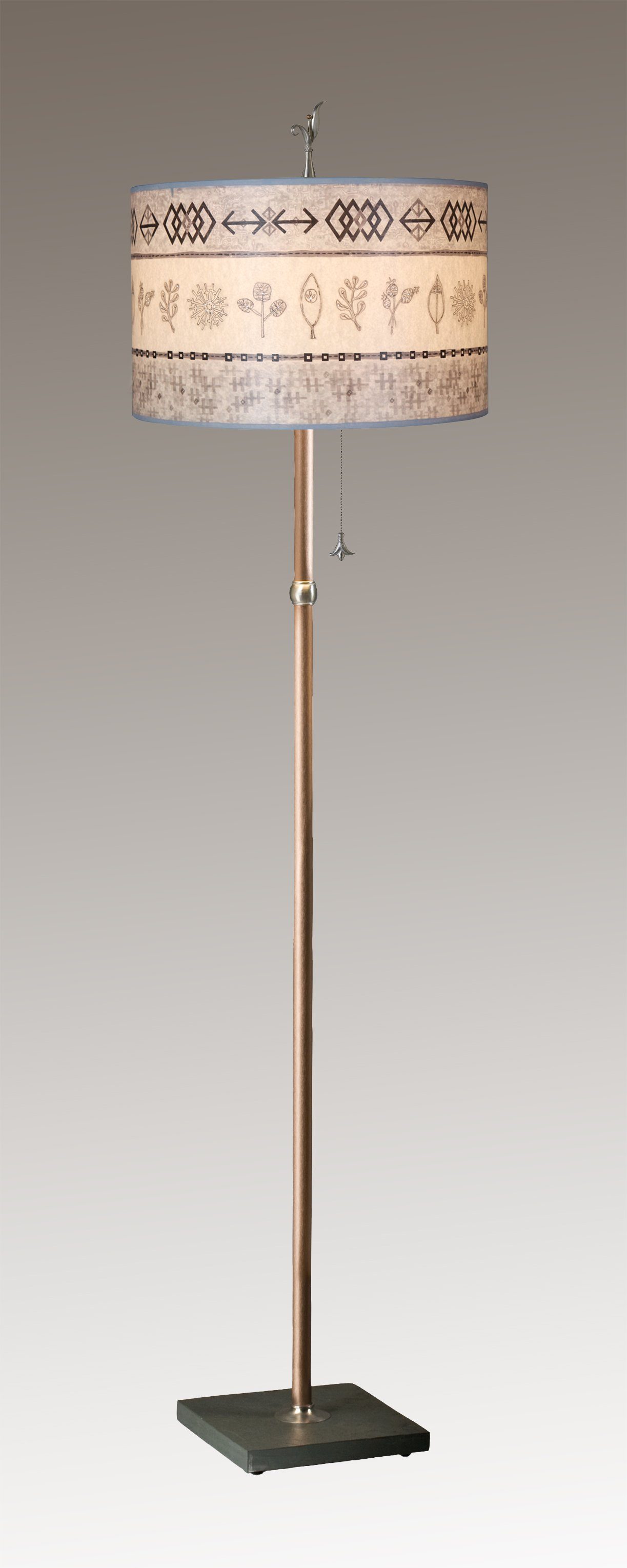 Janna Ugone & Co Floor Lamps Copper Floor Lamp with Large Drum Shade in Woven & Sprig in Mist