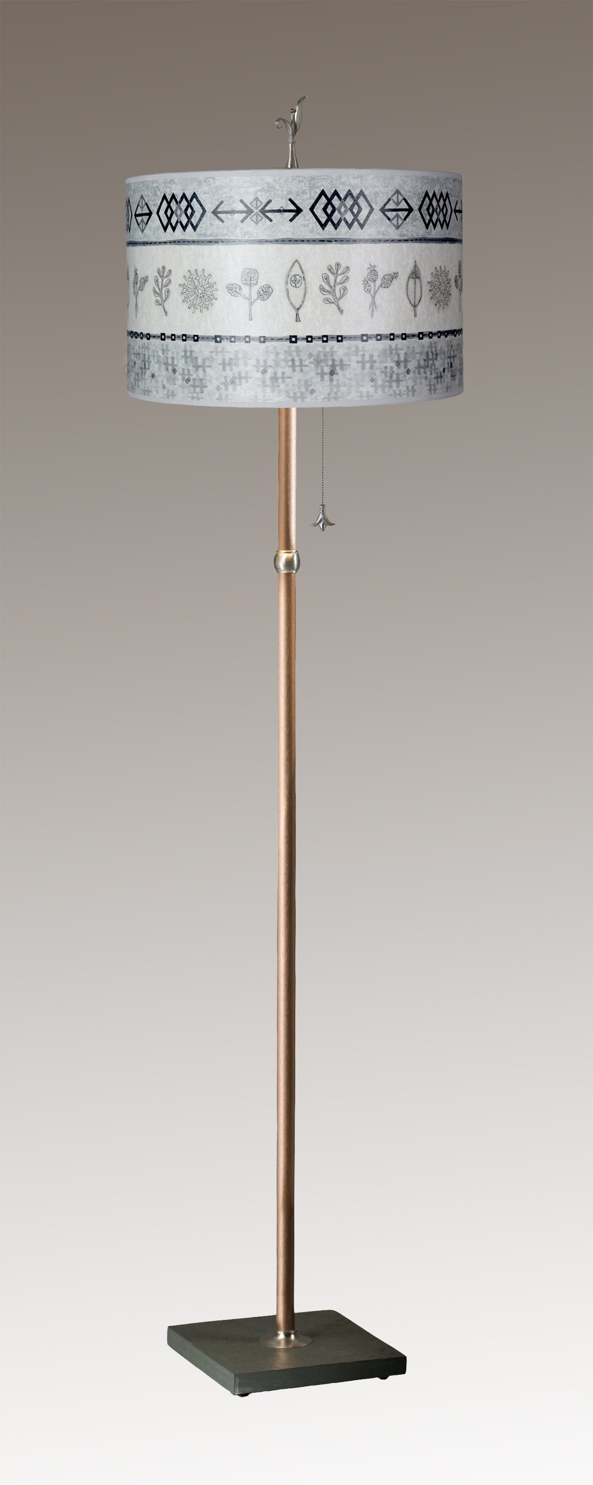 Janna Ugone & Co Floor Lamps Copper Floor Lamp with Large Drum Shade in Woven & Sprig in Mist