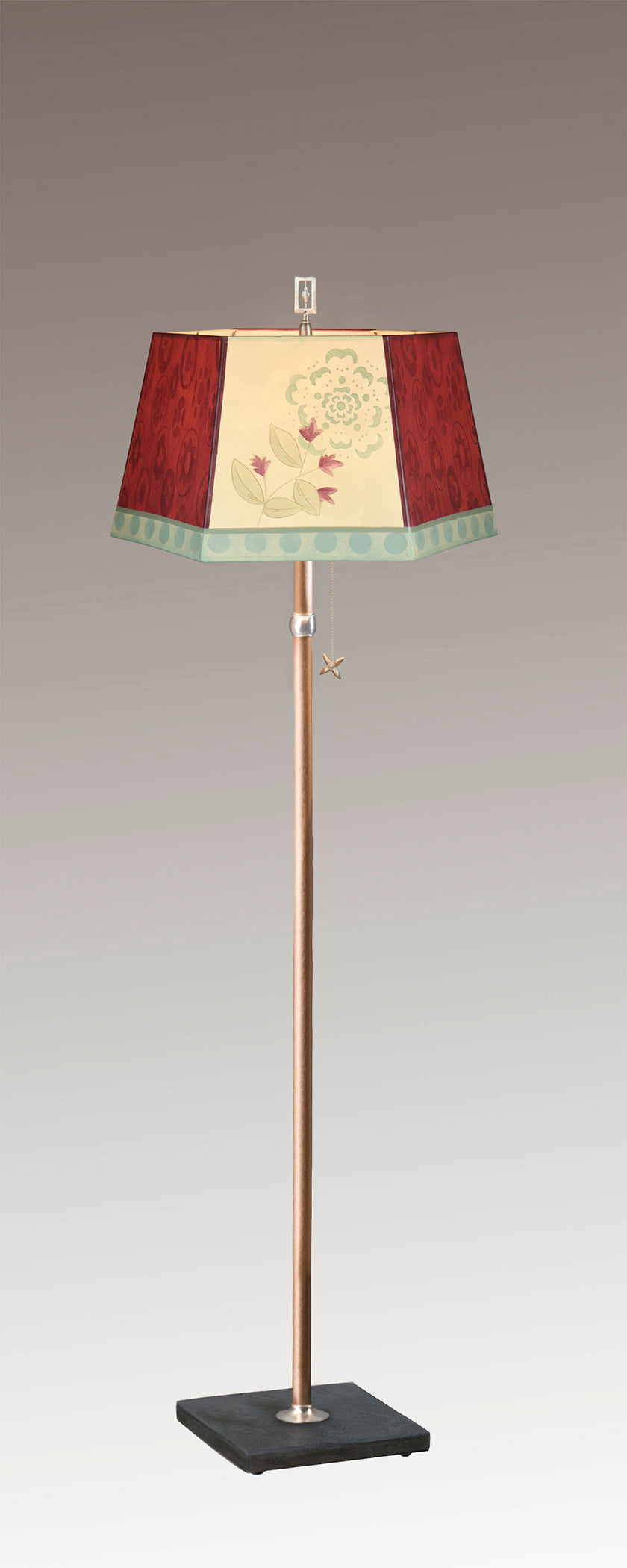 Janna Ugone & Co Floor Lamps Copper Floor Lamp with Large Hexagonal Shade in Circle Medley in Wine