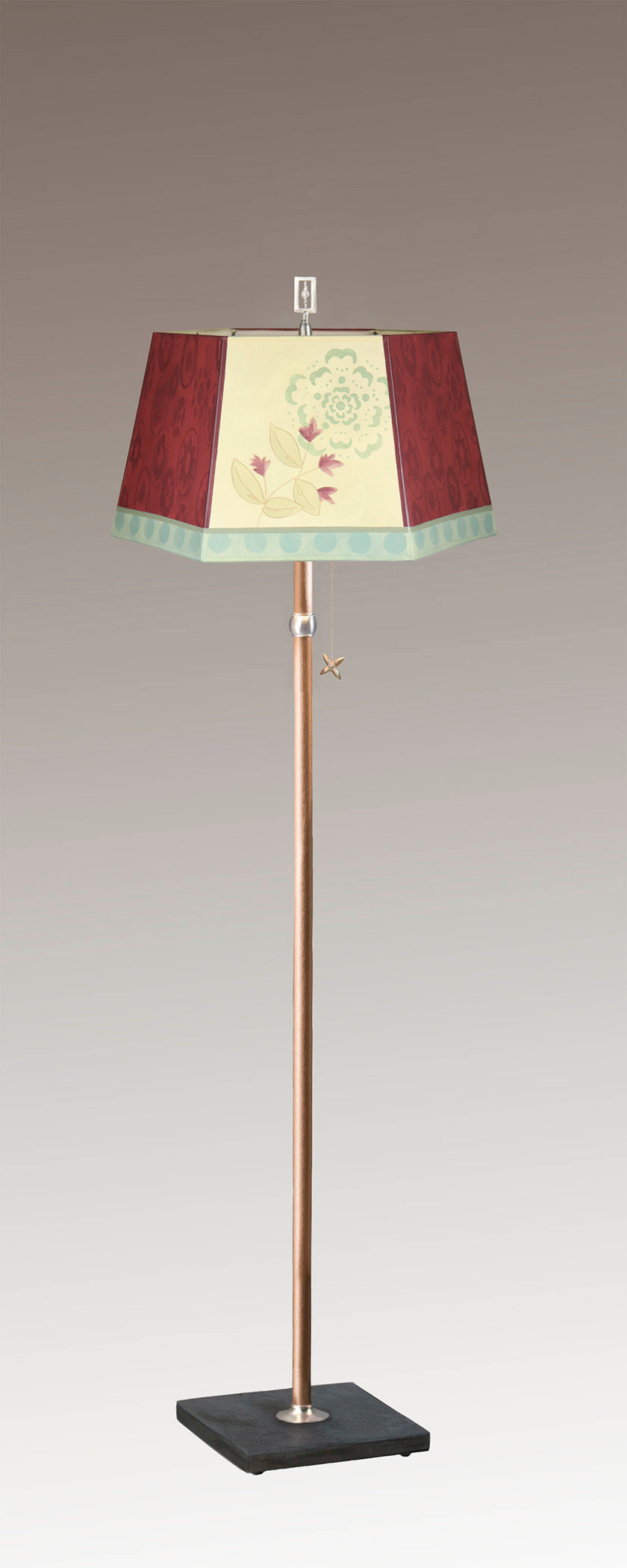 Janna Ugone & Co Floor Lamps Copper Floor Lamp with Large Hexagonal Shade in Circle Medley in Wine