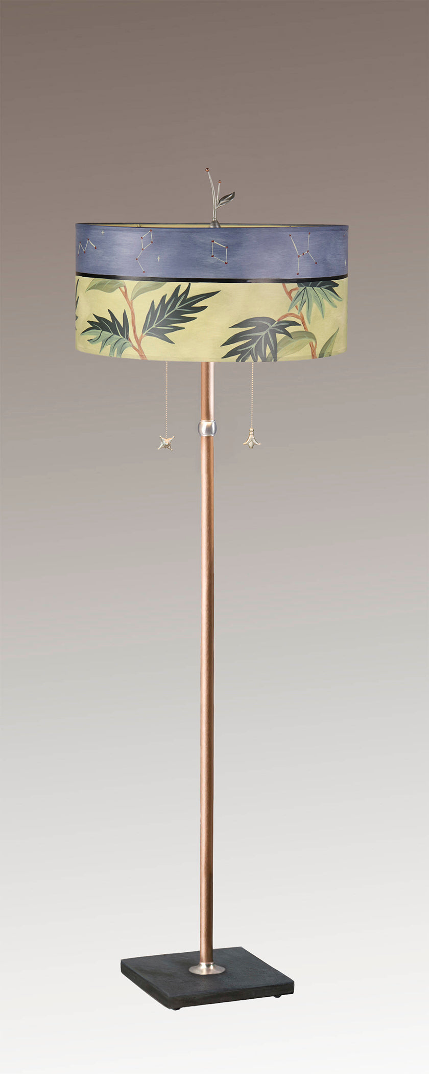 Janna Ugone & Co Floor Lamps Copper Floor Lamp with Large Oval Shade in Vintage Fronds Constellation