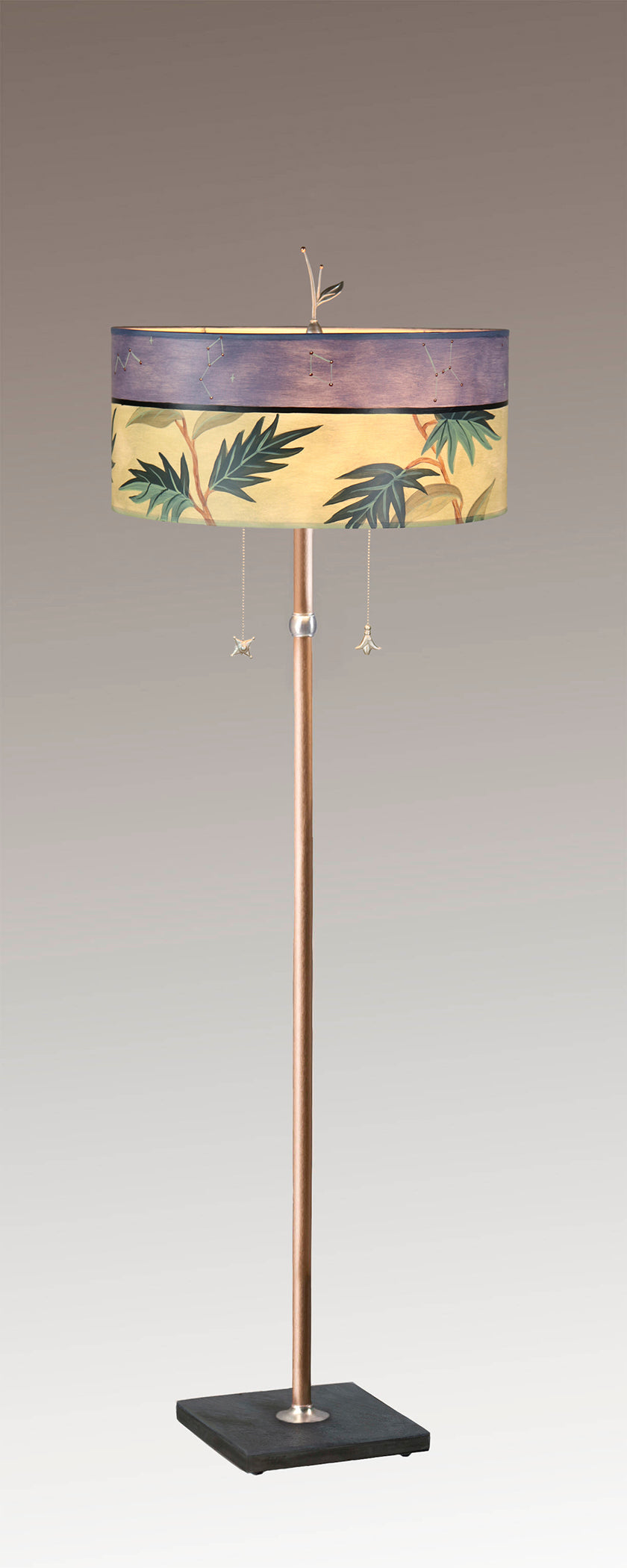 Janna Ugone & Co Floor Lamps Copper Floor Lamp with Large Oval Shade in Vintage Fronds Constellation