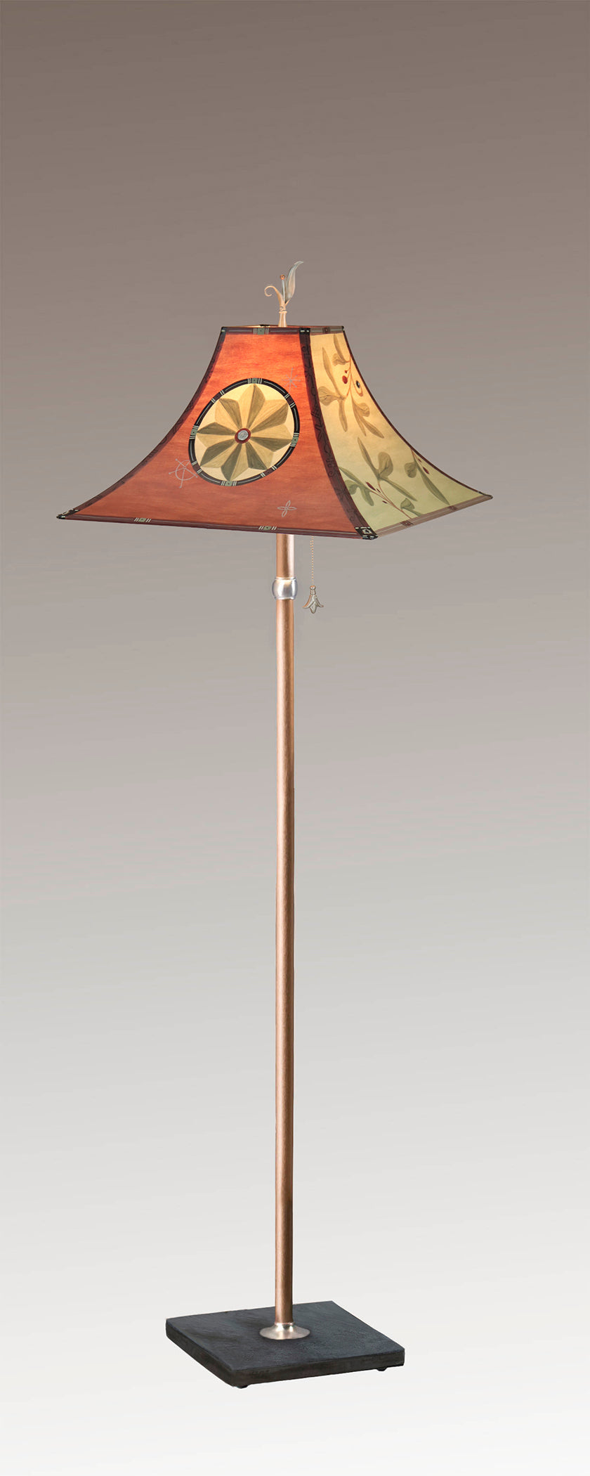 Janna Ugone &amp; Co Floor Lamps Copper Floor Lamp with Large Pagoda Shade in Medallion in Spice