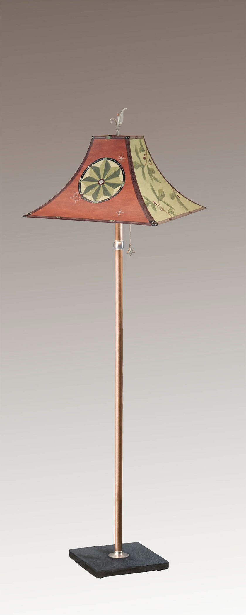 Janna Ugone & Co Floor Lamps Copper Floor Lamp with Large Pagoda Shade in Medallion in Spice