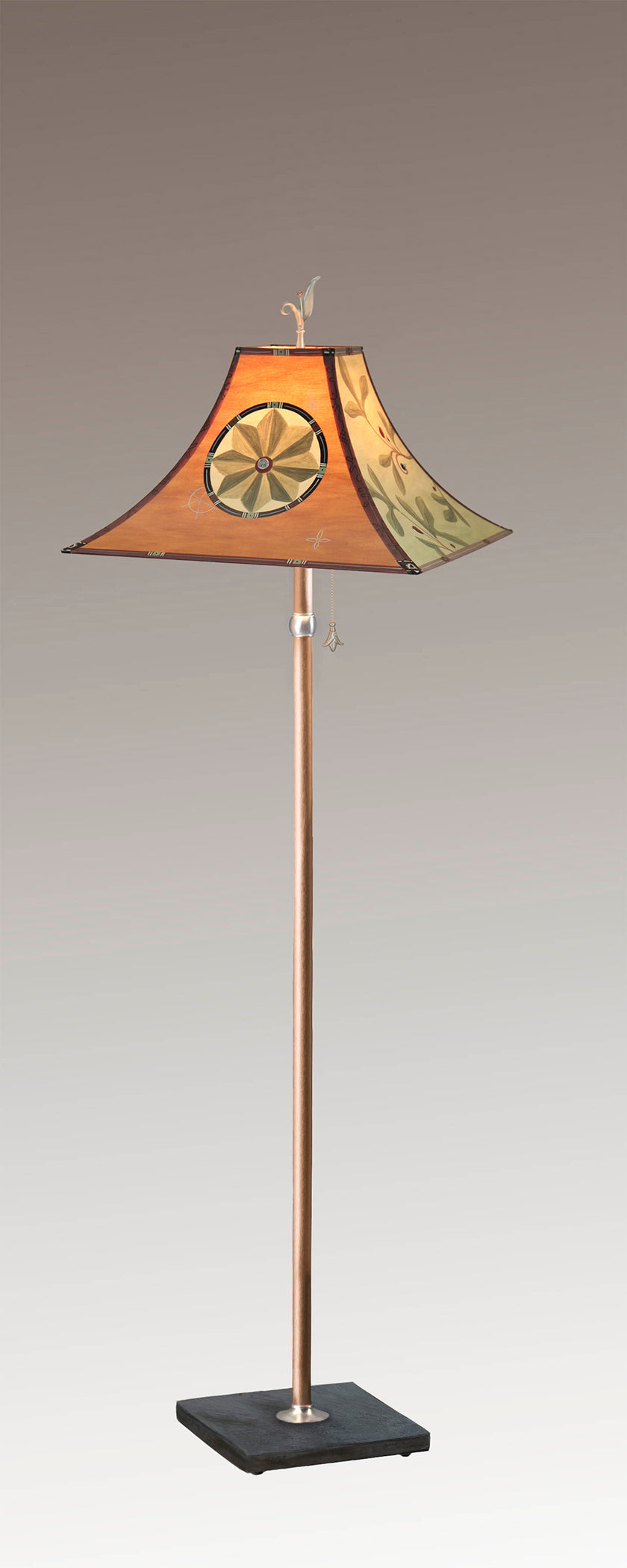 Janna Ugone & Co Floor Lamps Copper Floor Lamp with Large Pagoda Shade in Medallion in Spice