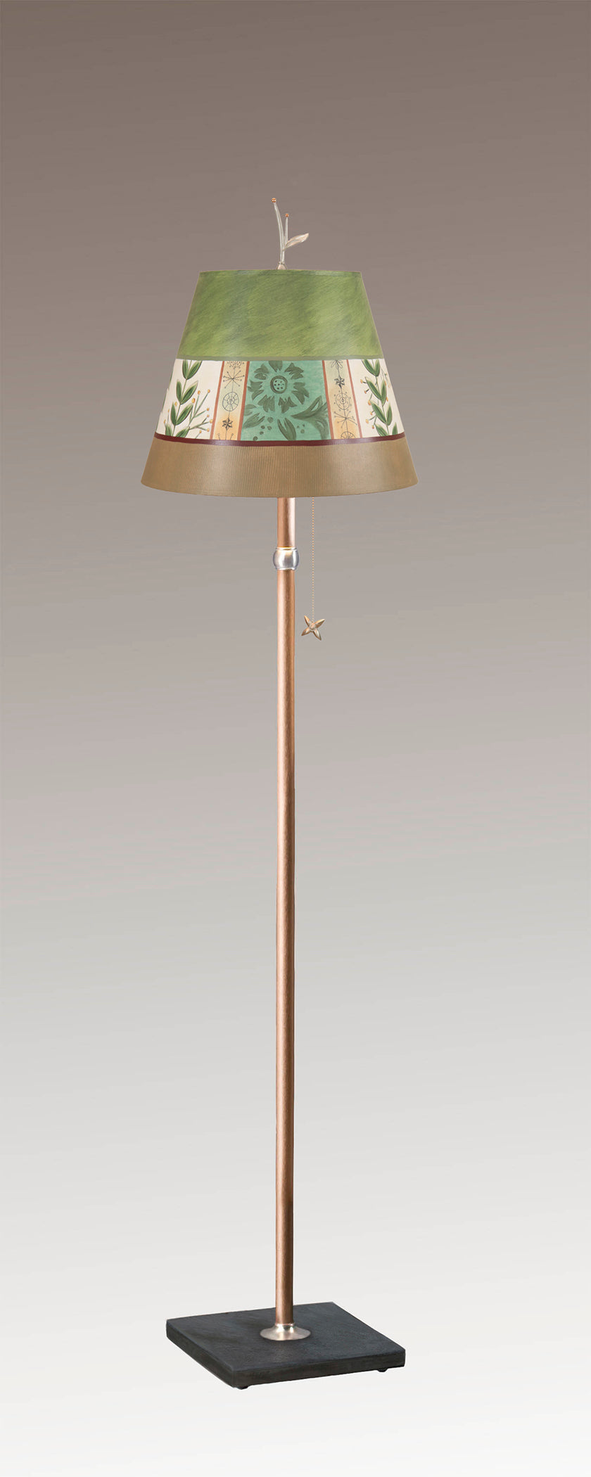 Janna Ugone & Co Floor Lamps Copper Floor Lamp with Tall Conical Shade in Spring Medley in Apple