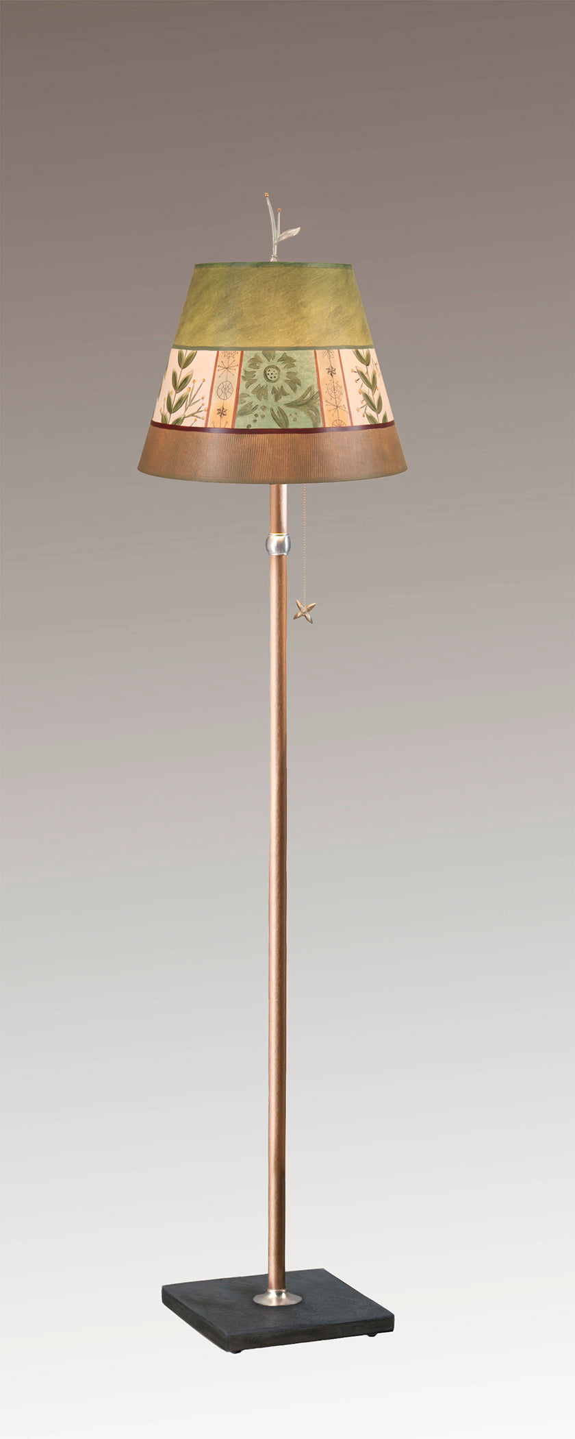 Janna Ugone & Co Floor Lamps Copper Floor Lamp with Tall Conical Shade in Spring Medley in Apple