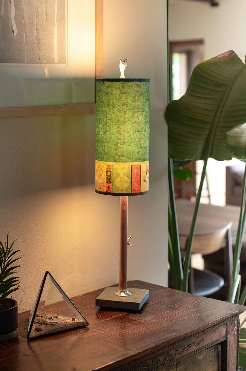 Copper Table Lamp Small Tube Shade in Melody in Jade