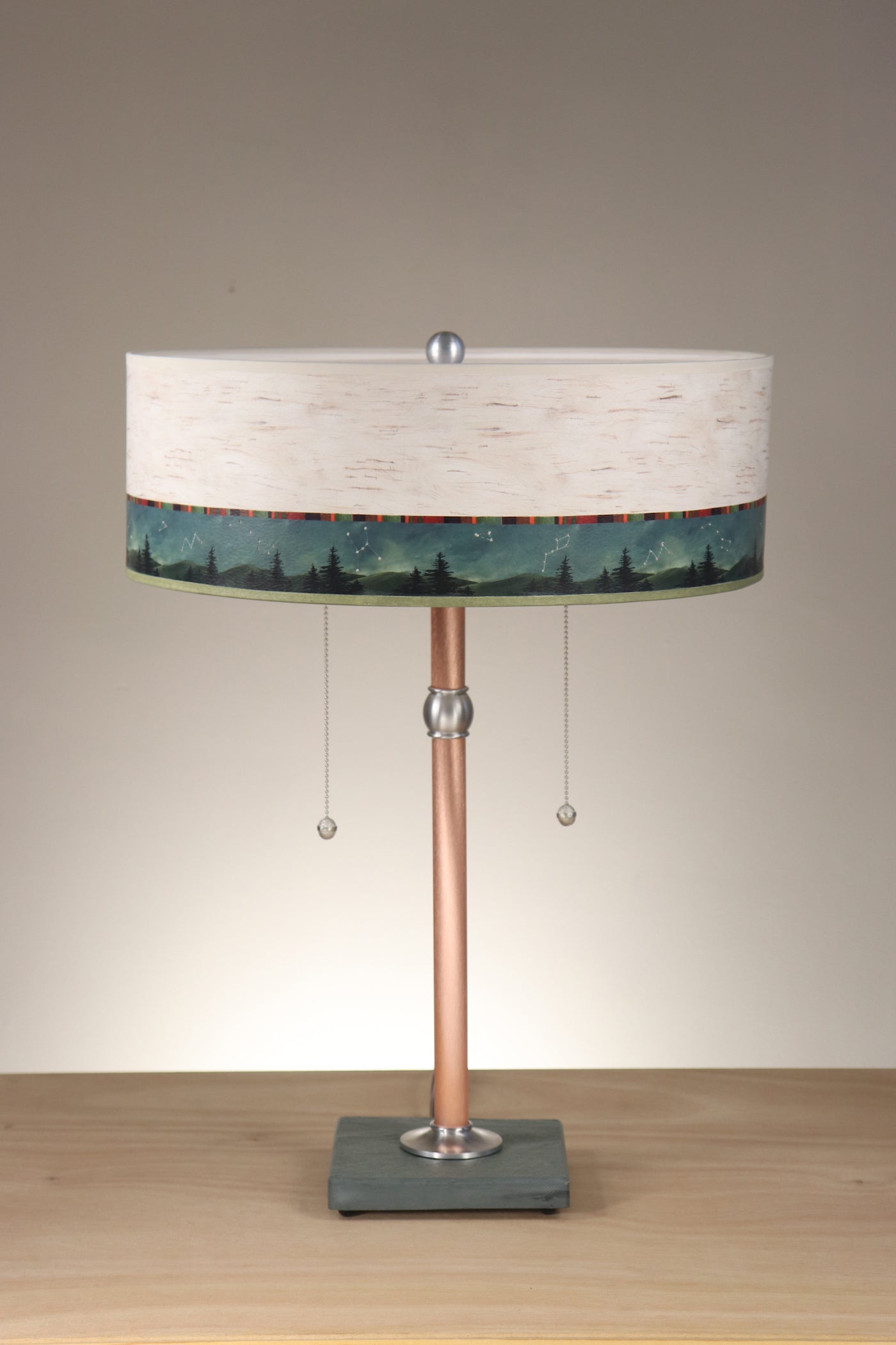 Janna Ugone & Co Table Lamps Copper Table Lamp with 18" Skinny Drum Shade in Birch Midnight