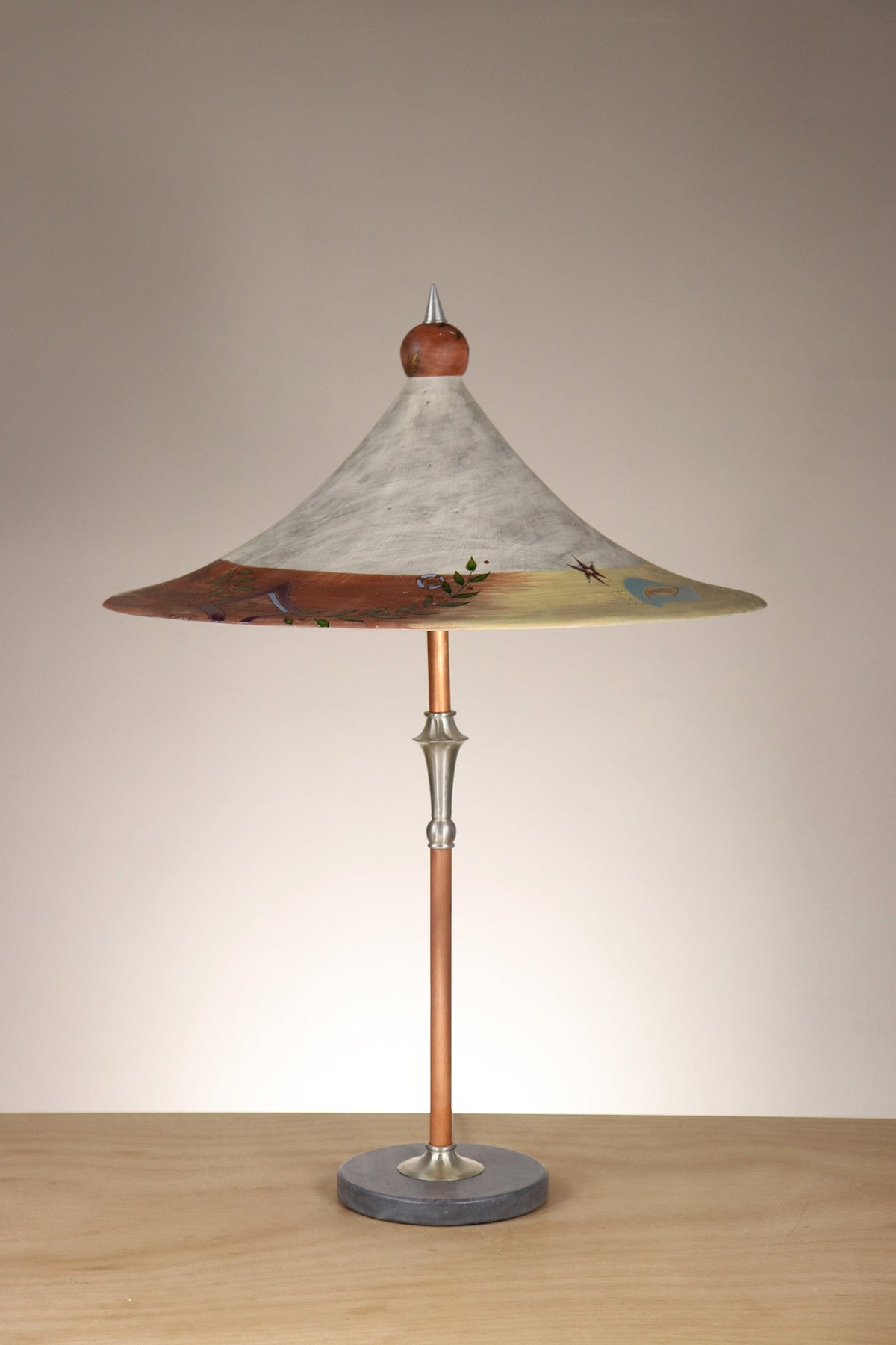 Janna Ugone &amp; Co Copper Table Lamp with Ceramic Bella Shade in British Border in Ash