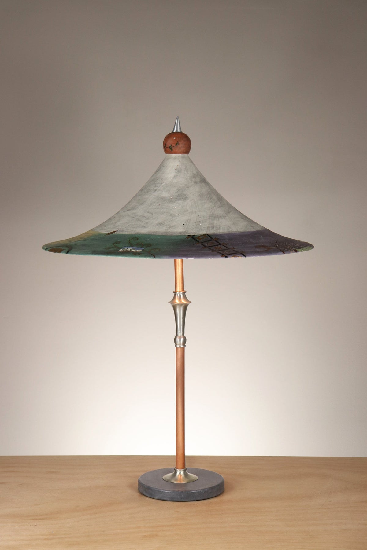 Janna Ugone &amp; Co Copper Table Lamp with Ceramic Bella Shade in British Border in Ash