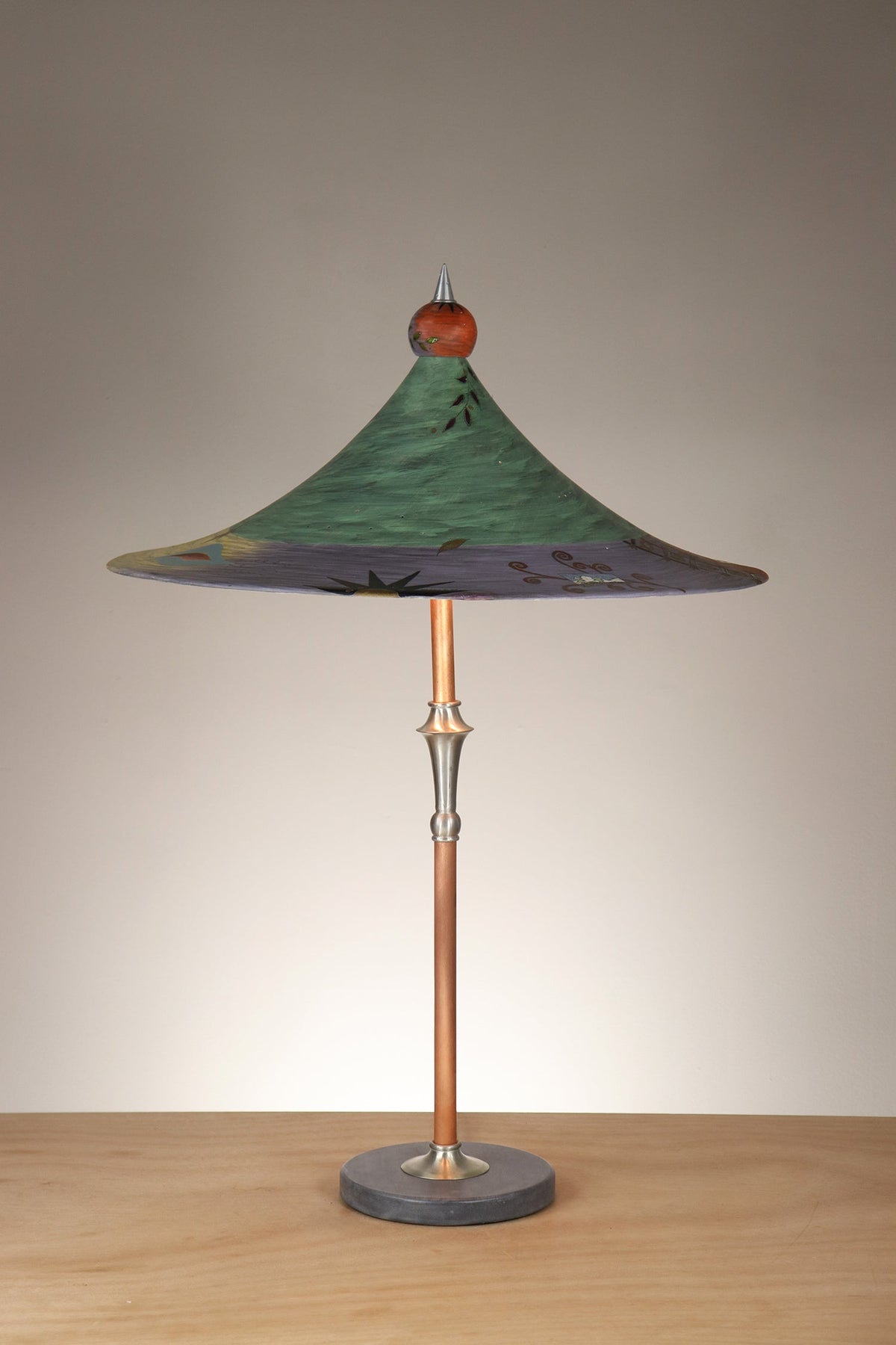 Janna Ugone &amp; Co Copper Table Lamp with Ceramic Bella Shade in British Border in Green