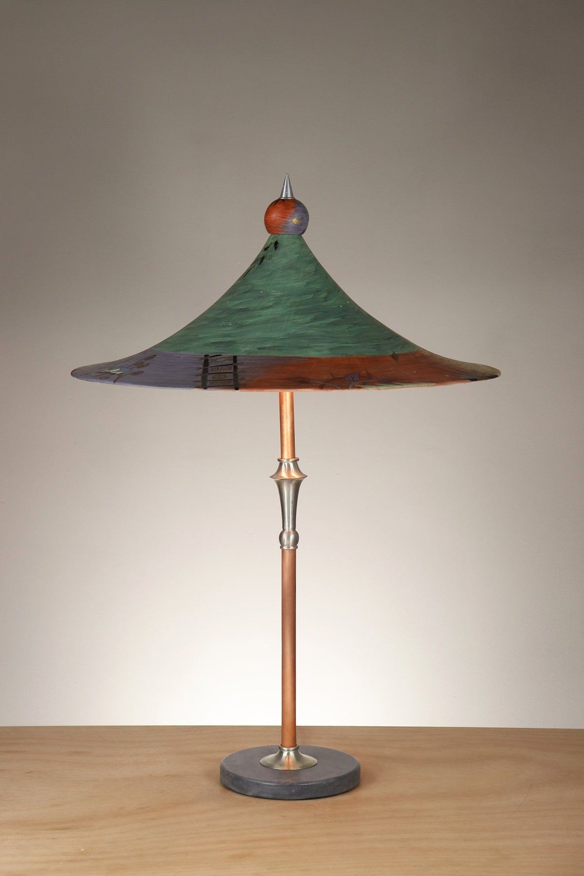 Janna Ugone &amp; Co Copper Table Lamp with Ceramic Bella Shade in British Border in Green