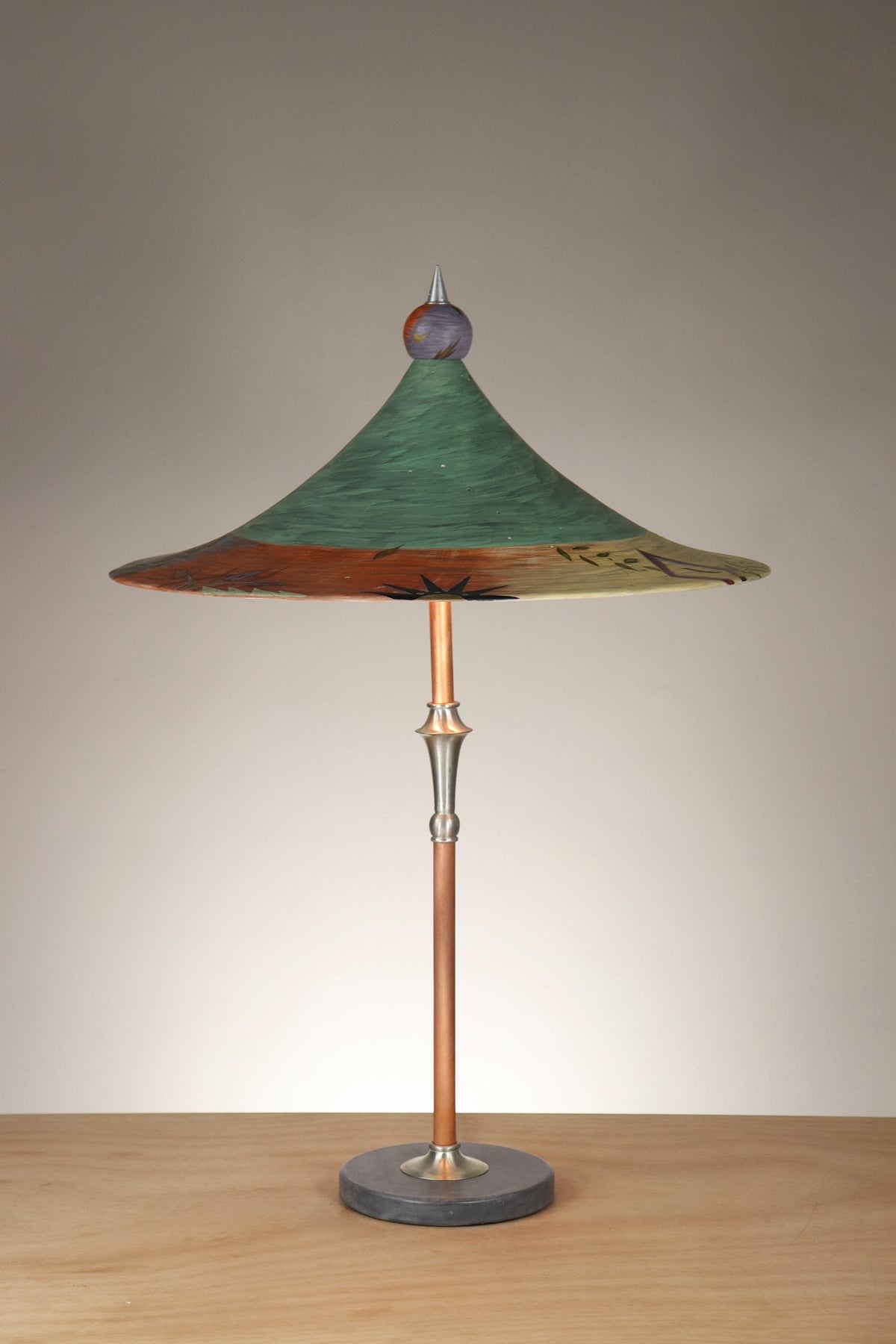 Janna Ugone &amp; Co Copper Table Lamp with Ceramic Bella Shade in British Border in Green