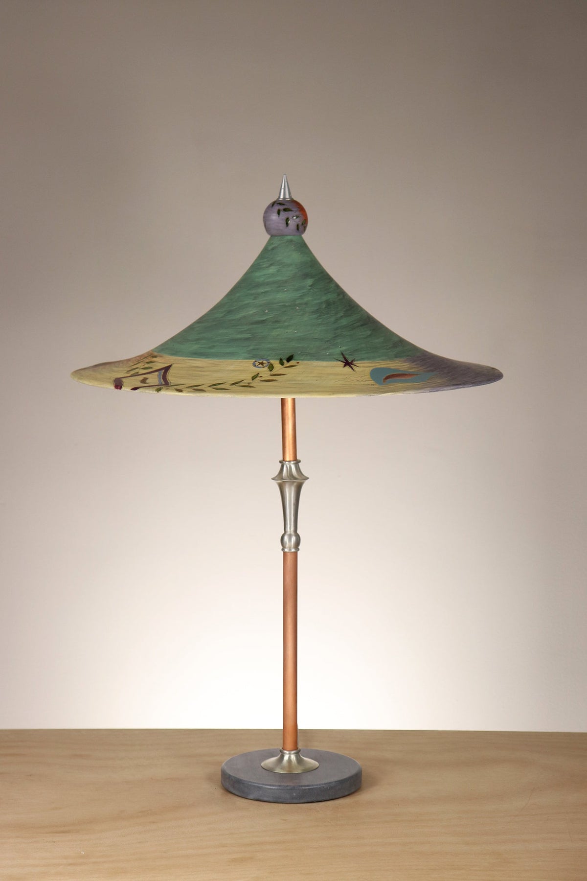 Janna Ugone &amp; Co Copper Table Lamp with Ceramic Bella Shade in British Border in Green