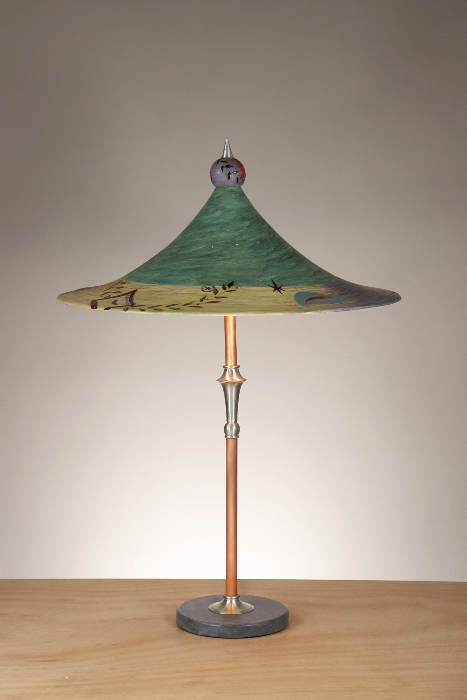 Janna Ugone & Co Copper Table Lamp with Ceramic Bella Shade in British Border in Green
