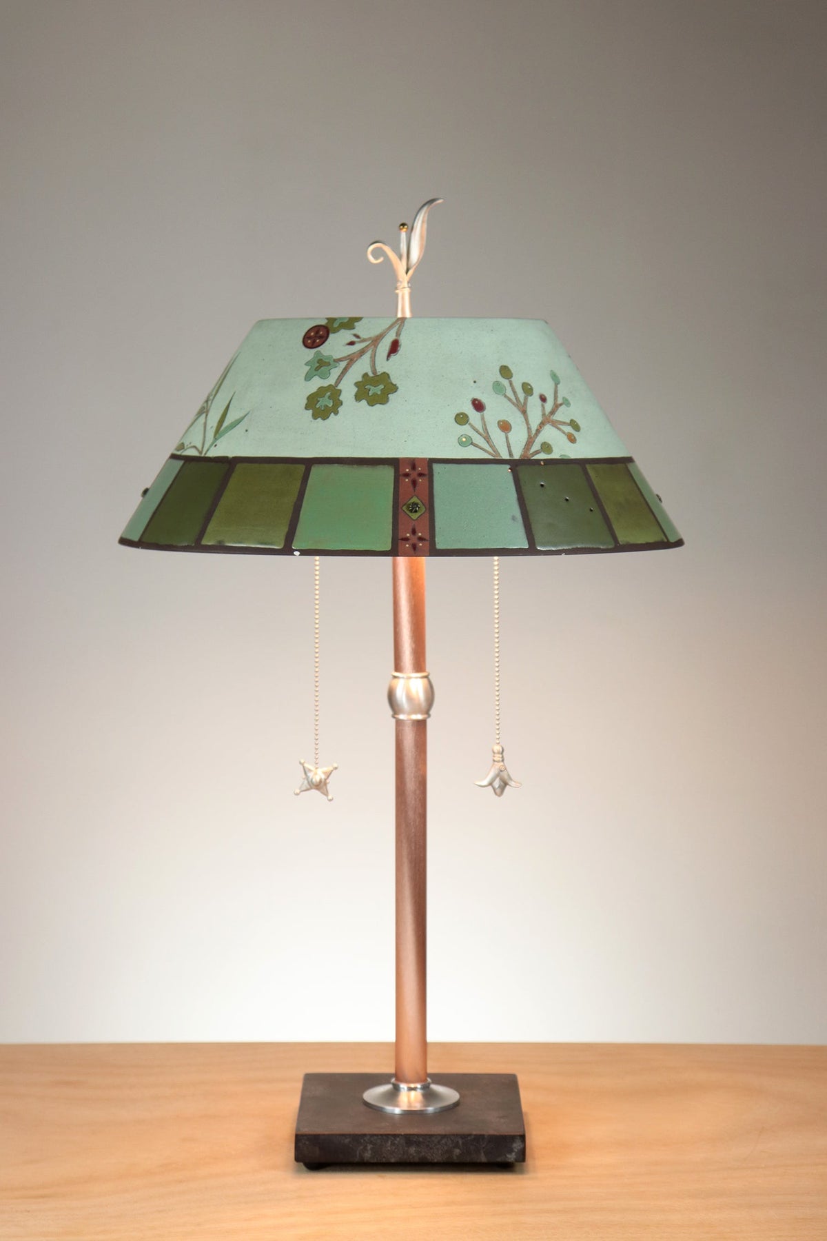 Janna Ugone &amp; Co Copper Table Lamp with Ceramic Bouillotte Shade in Lucca Tile in Seaglass
