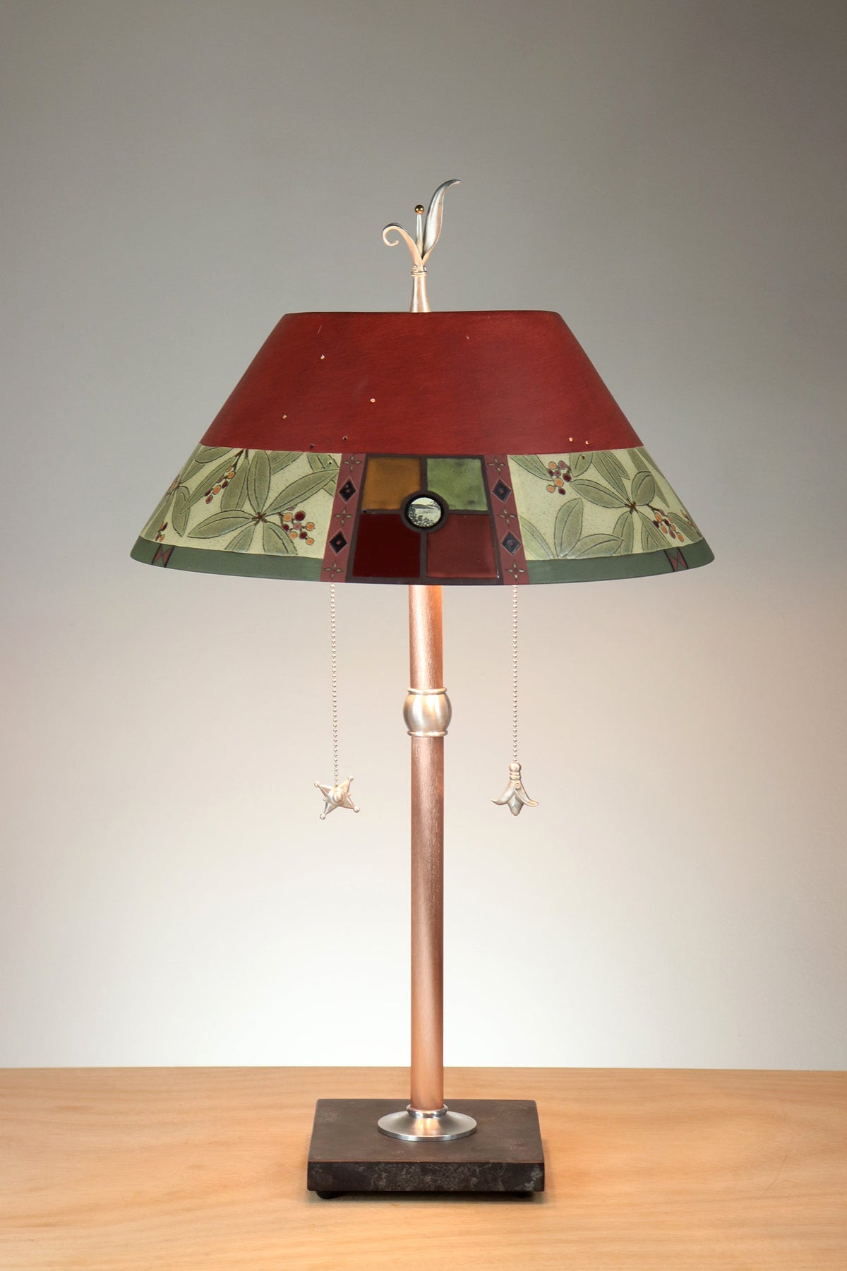 Janna Ugone &amp; Co Copper Table Lamp with Ceramic Bouillotte Shade in Mountain Laurel in Redwood